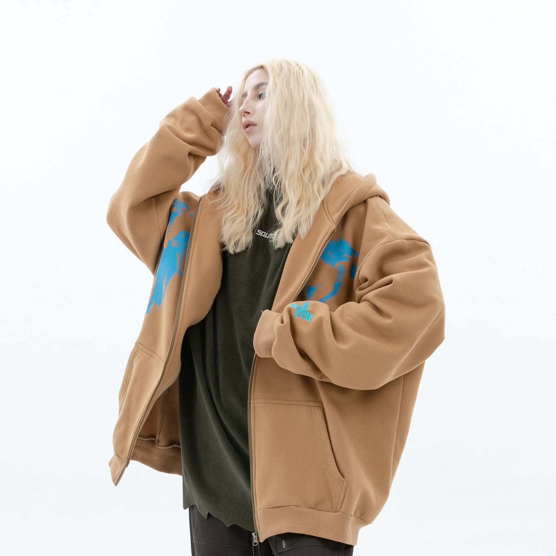 ERROR CODE ROBOT Fleetwood Mac Graphic Oversized Hooded Jacket-Jacket-S-Orange-Free Shipping Leatheretro