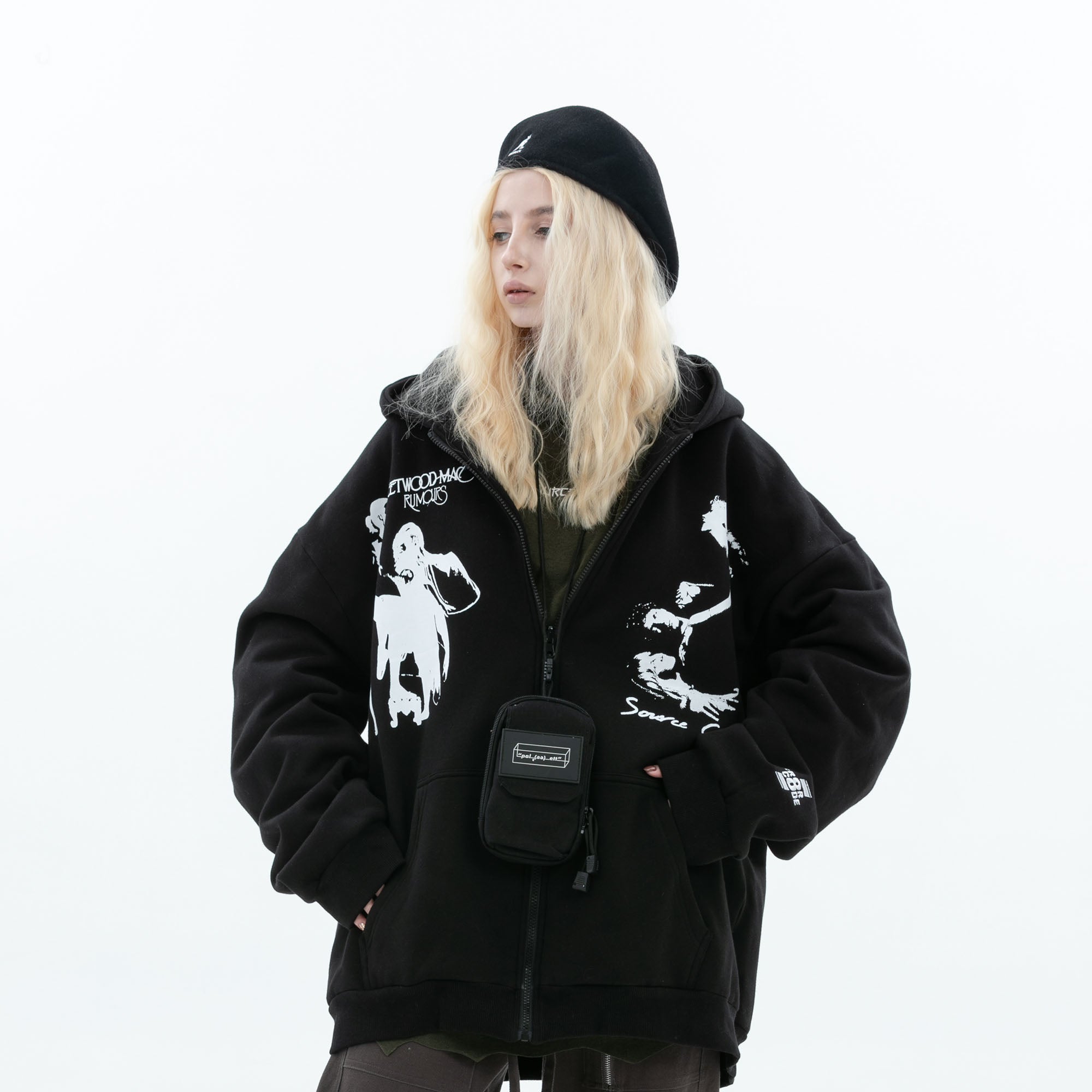 ERROR CODE ROBOT Fleetwood Mac Graphic Oversized Hooded Jacket-Jacket-S-Black-Free Shipping Leatheretro