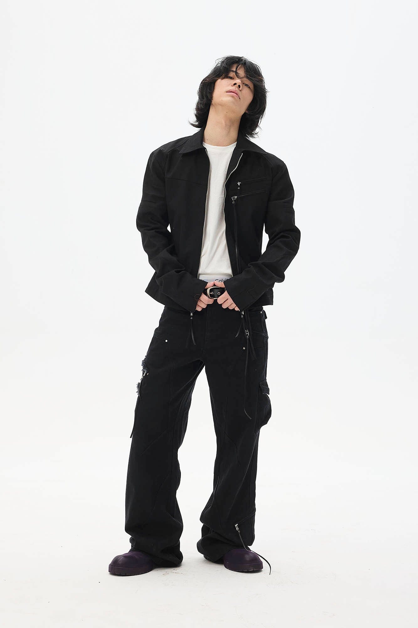 WHISTLEHUNTER Asymmetrical Zipper Frayed Flared Pants-Pants-S-Free Shipping Leatheretro