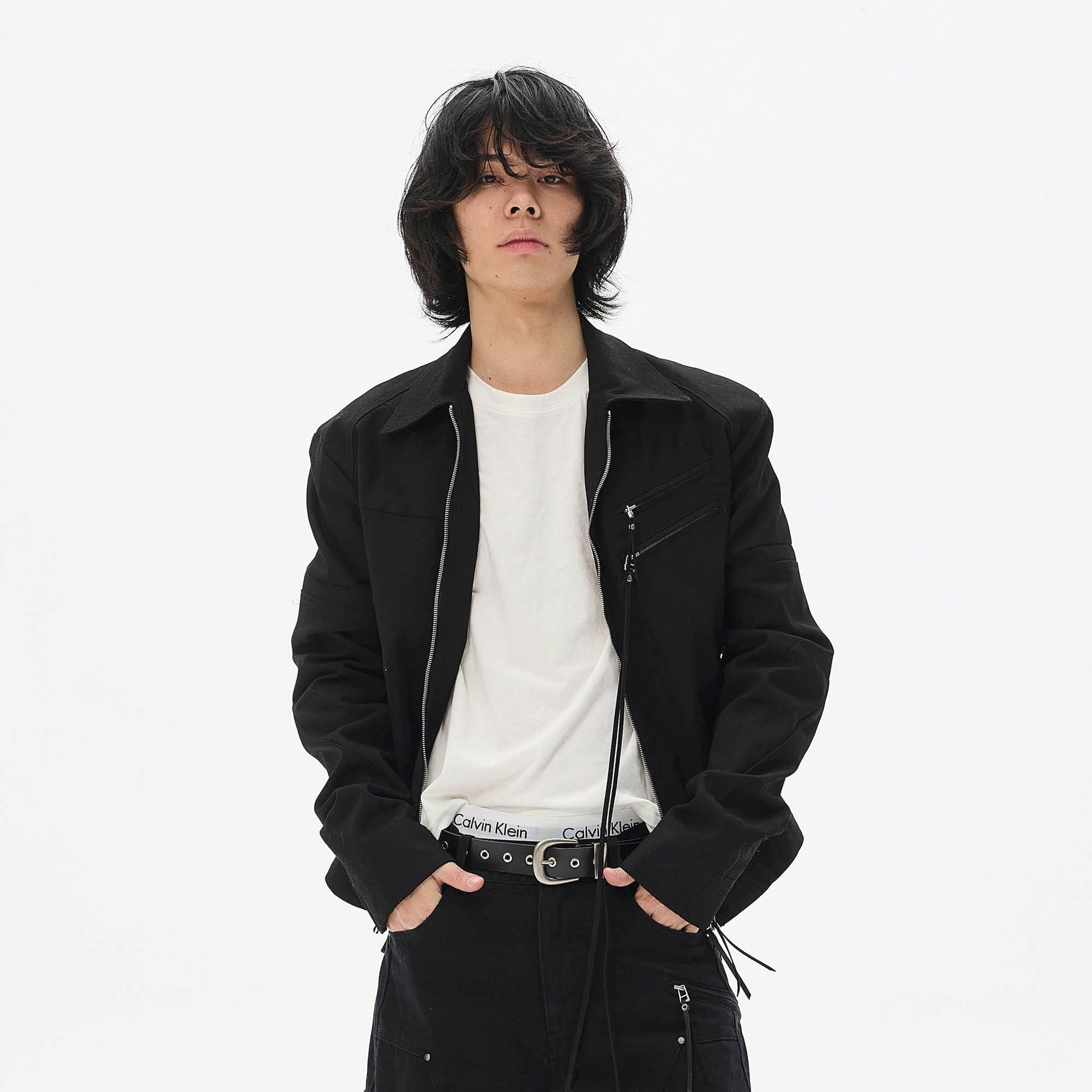WHISTLEHUNTER Spliced Fringe-Zip Cinched-Waist Jacket-Jacket-S-Black-Free Shipping Leatheretro