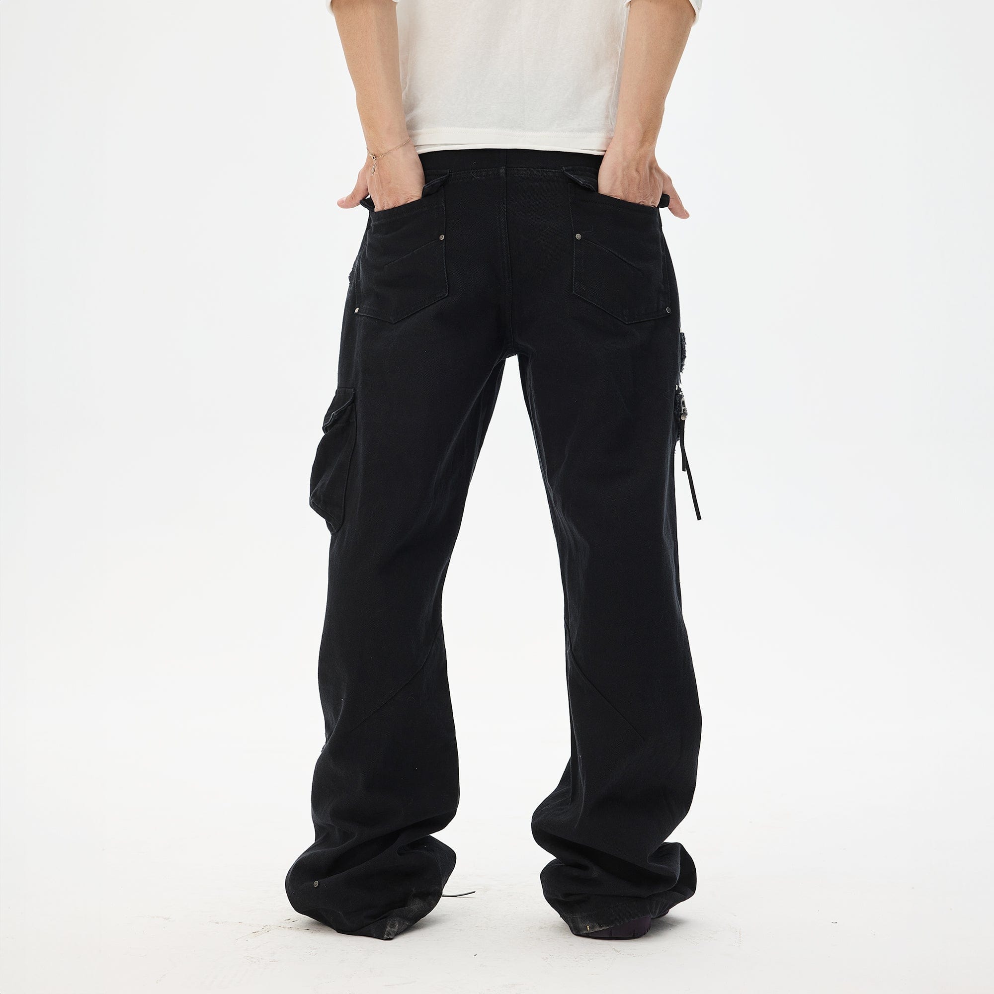 WHISTLEHUNTER Asymmetrical Zipper Frayed Flared Pants-Pants-S-Free Shipping Leatheretro