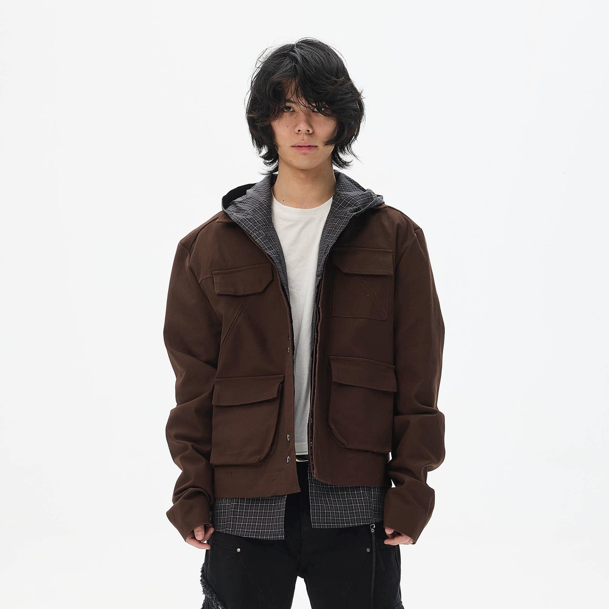 WHISTLEHUNTER Multi-Pocket Magnetic Closure Jacket-Jacket-S-Brown-Free Shipping Leatheretro