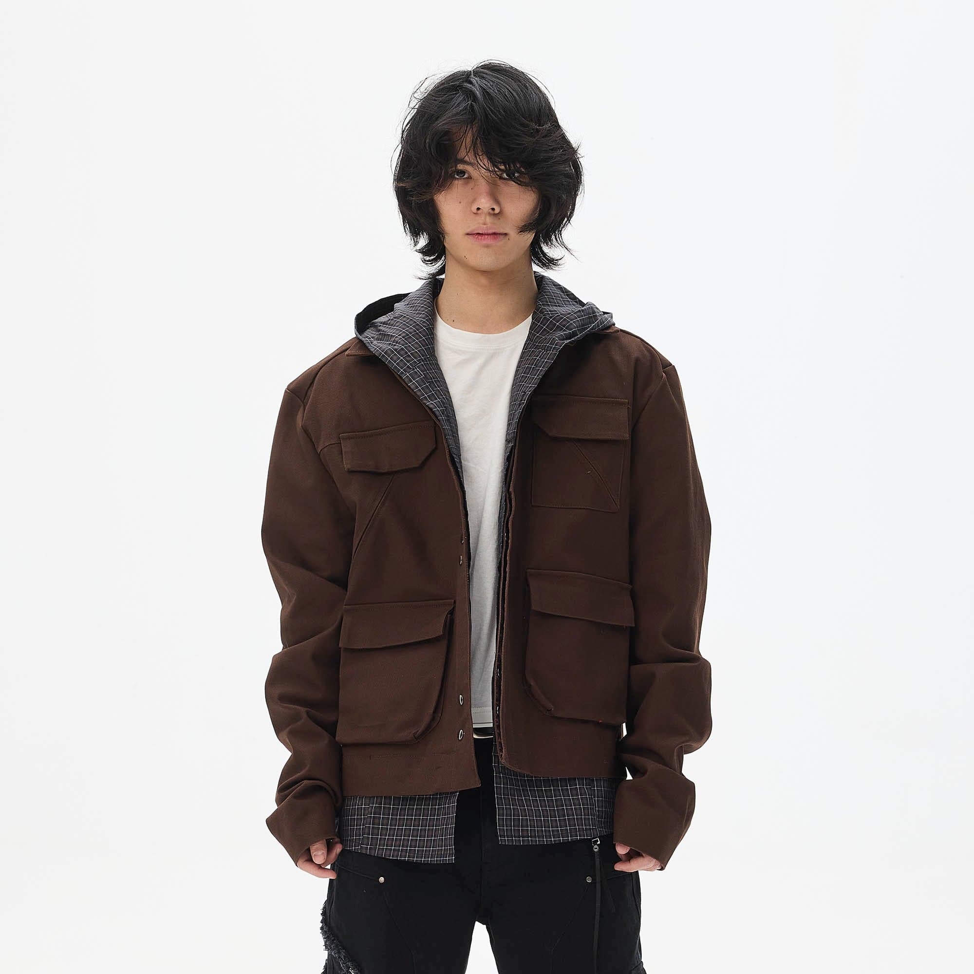 WHISTLEHUNTER Multi-Pocket Magnetic Closure Jacket-Jacket-S-Brown-Free Shipping Leatheretro