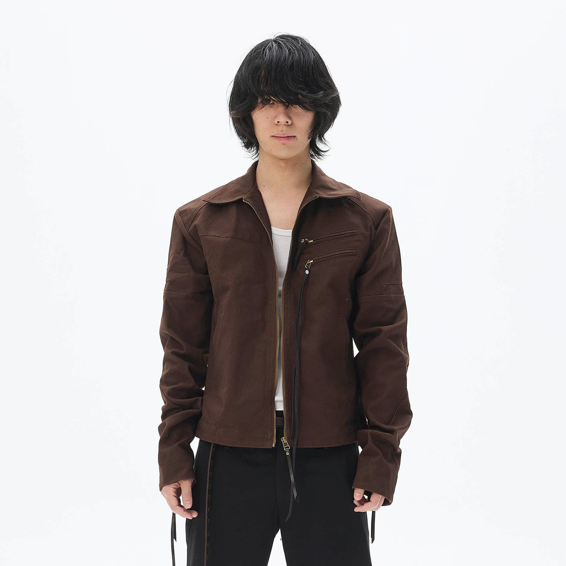WHISTLEHUNTER Spliced Fringe-Zip Cinched-Waist Jacket-Jacket-S-Brown-Free Shipping Leatheretro