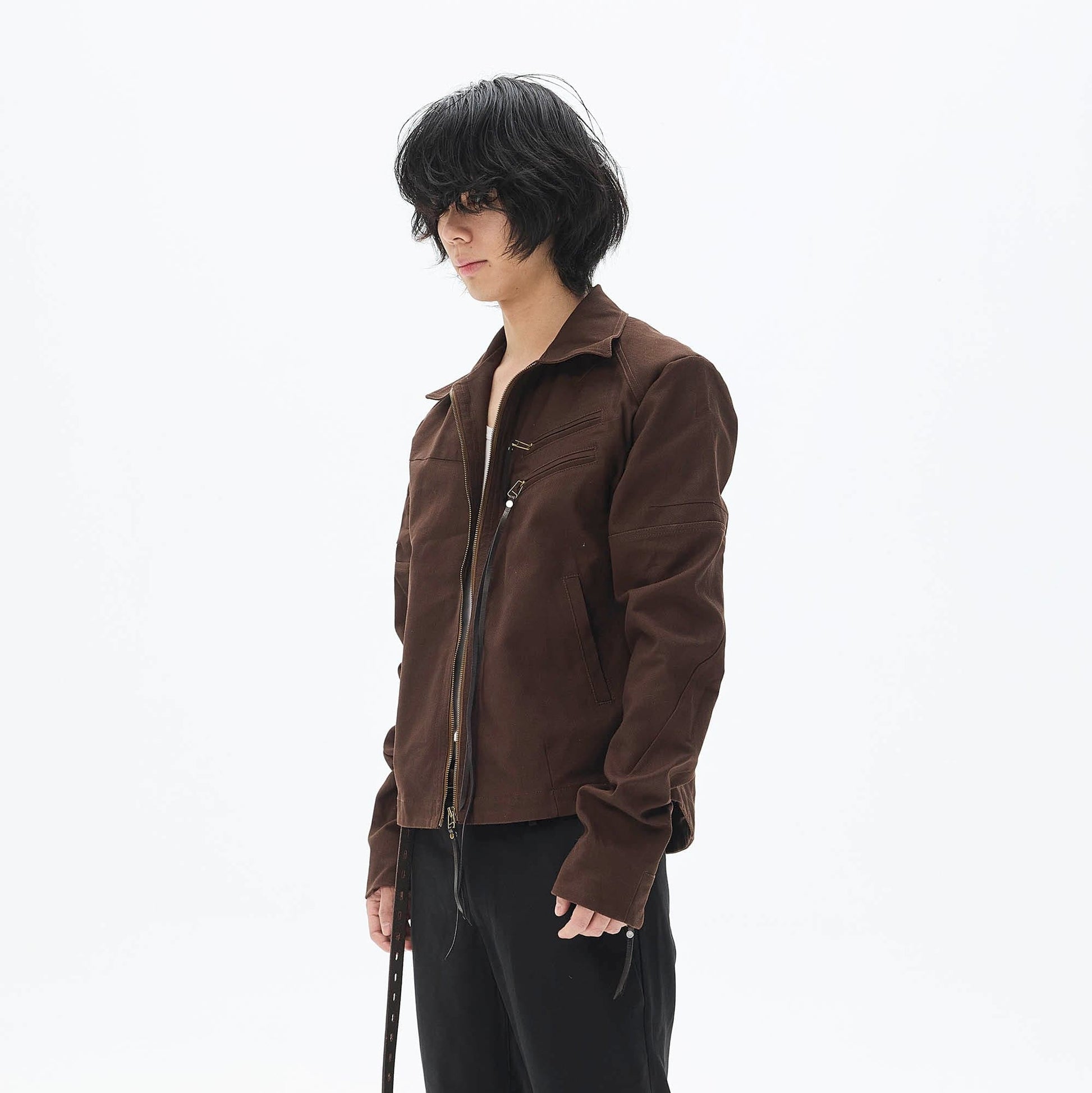 WHISTLEHUNTER Spliced Fringe-Zip Cinched-Waist Jacket-Jacket-S-Brown-Free Shipping Leatheretro