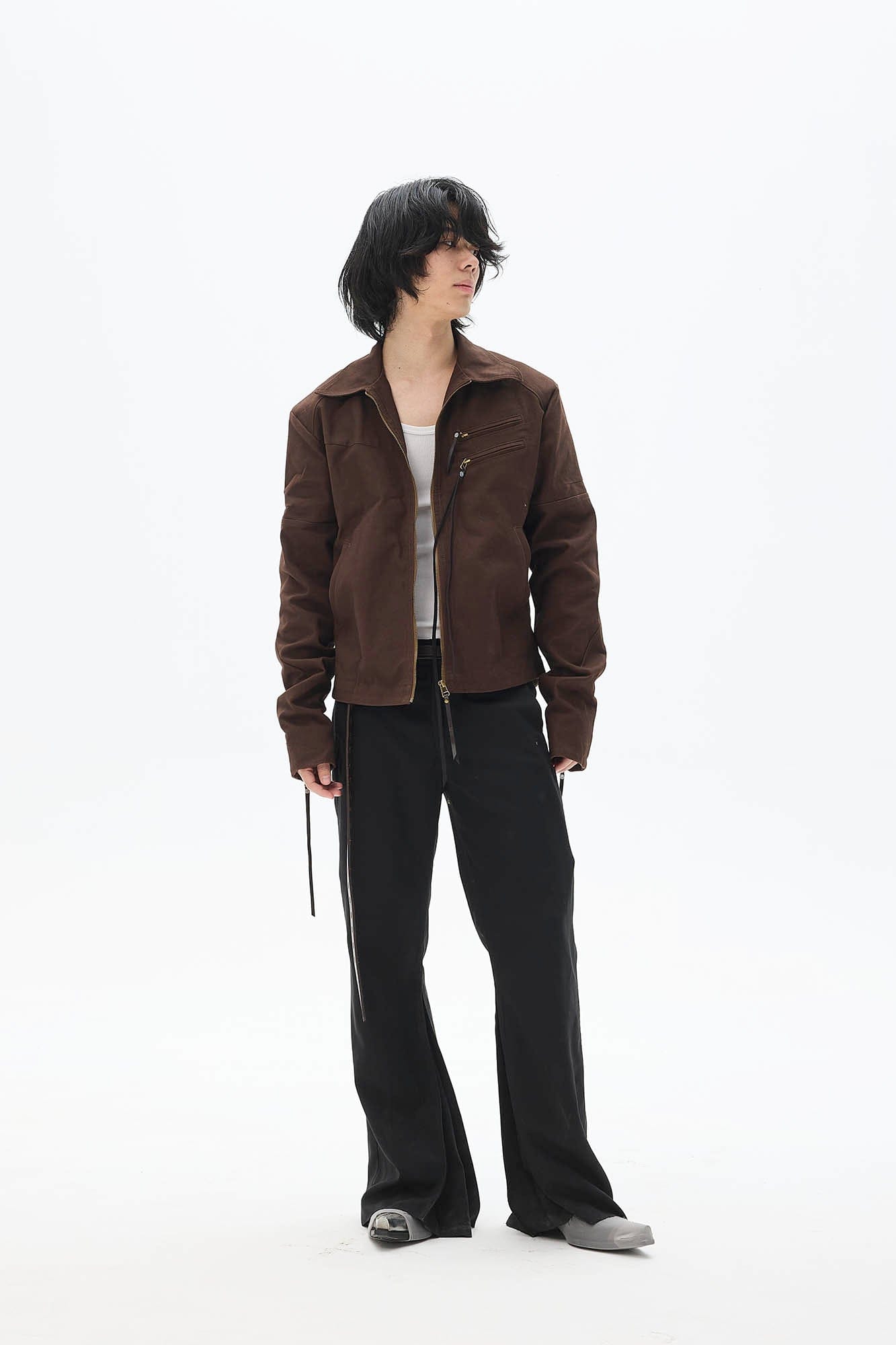 WHISTLEHUNTER Spliced Fringe-Zip Cinched-Waist Jacket-Jacket-S-Brown-Free Shipping Leatheretro