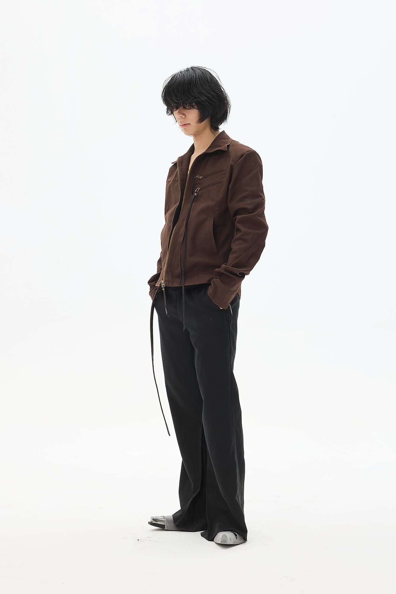 WHISTLEHUNTER Spliced Fringe-Zip Cinched-Waist Jacket-Jacket-S-Brown-Free Shipping Leatheretro