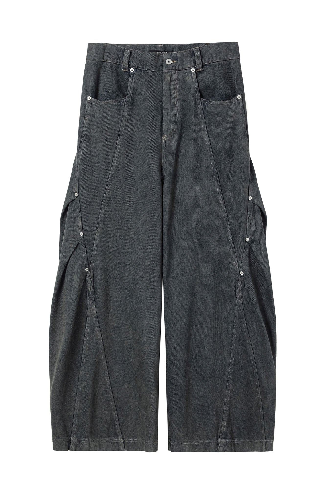 ALVNG AR ANTS Slanted Rivet-Paneled Jeans-Jeans-S-Black (Preorder)-Free Shipping Leatheretro