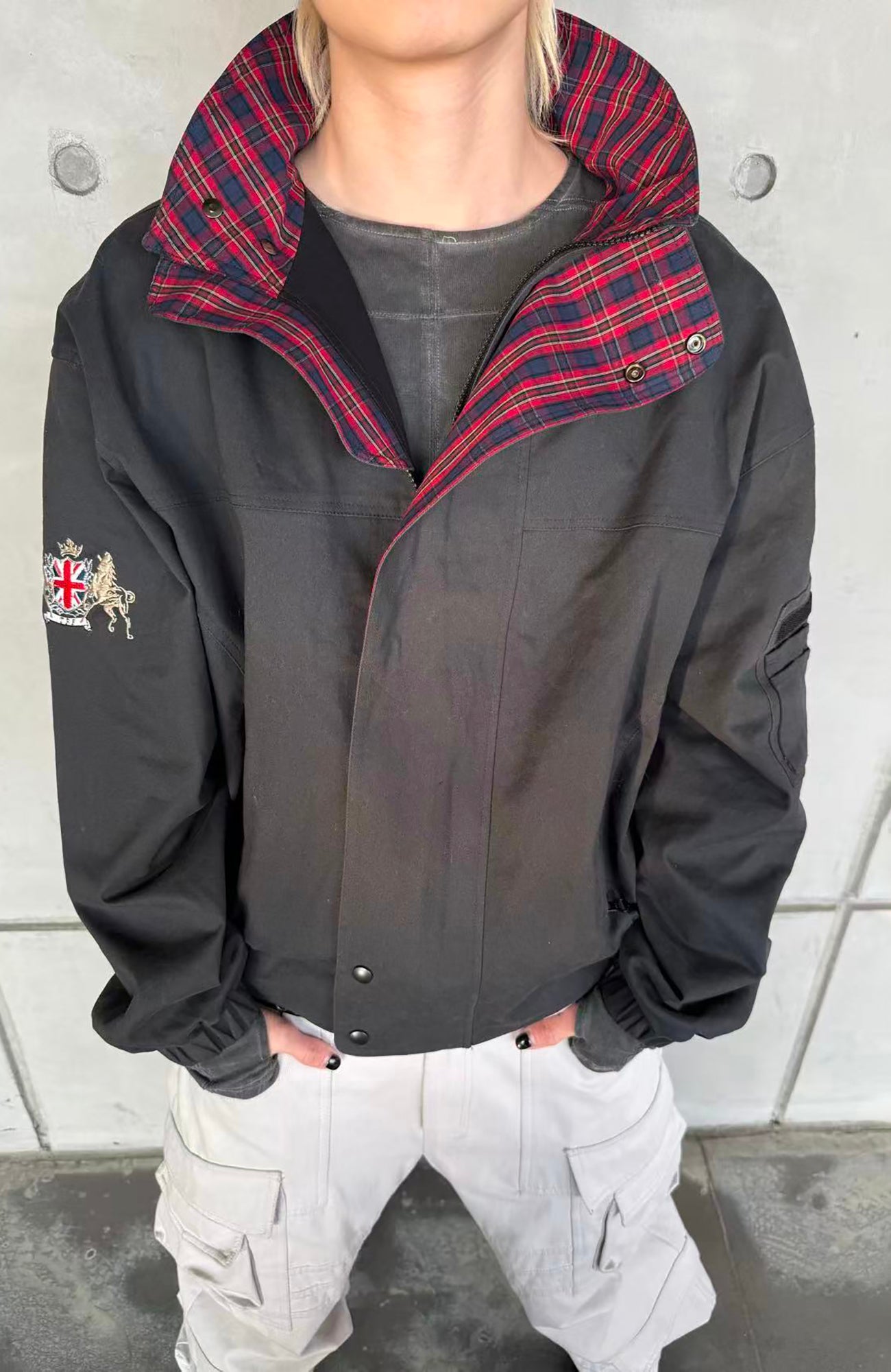 TRECLUB Retro Plaid-Lined Stand-Collar Jacket-Jacket-S (Preorder)-Free Shipping Leatheretro
