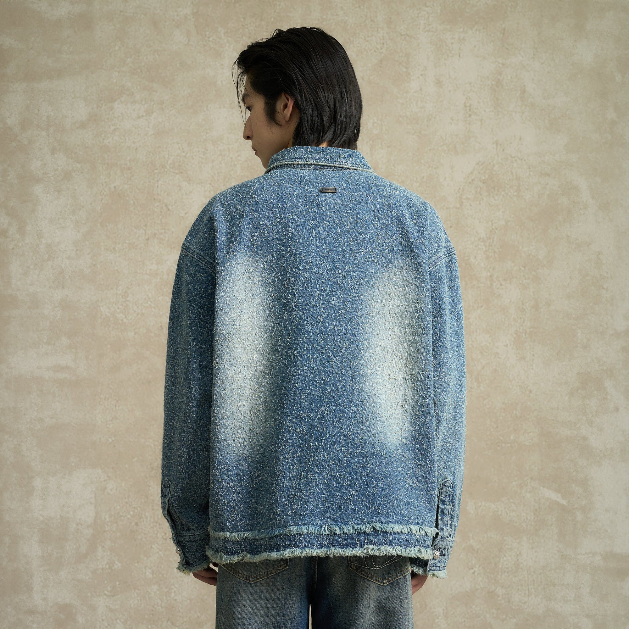 BONELESS Washed Frayed Edge Denim Jacket-Jacket-S-Free Shipping Leatheretro