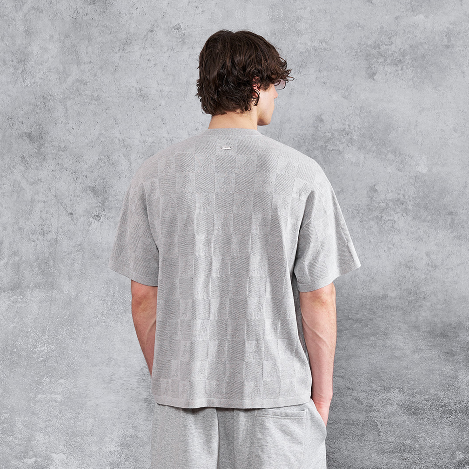 PMW Checkerboard Horse Jacquard Knitted T Shirt-T Shirt-S-Gray-Free Shipping Leatheretro