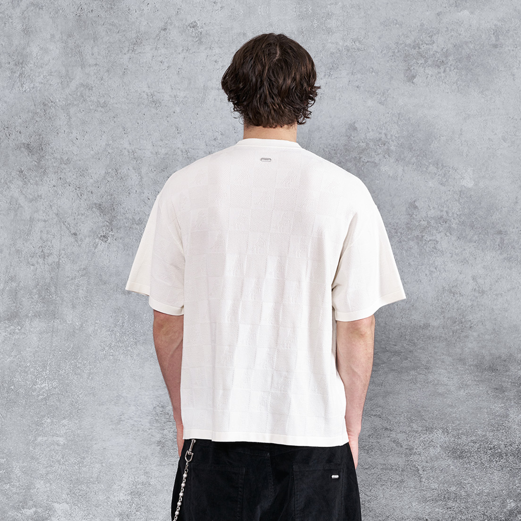 PMW Checkerboard Horse Jacquard Knitted T Shirt-T Shirt-S-Gray-Free Shipping Leatheretro