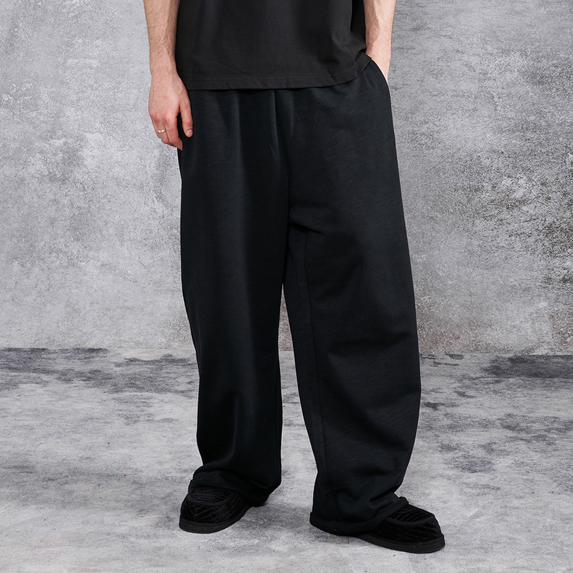 PMW Terry Wide-Leg Straight Sweatpants-Pants-S-Black-Free Shipping Leatheretro