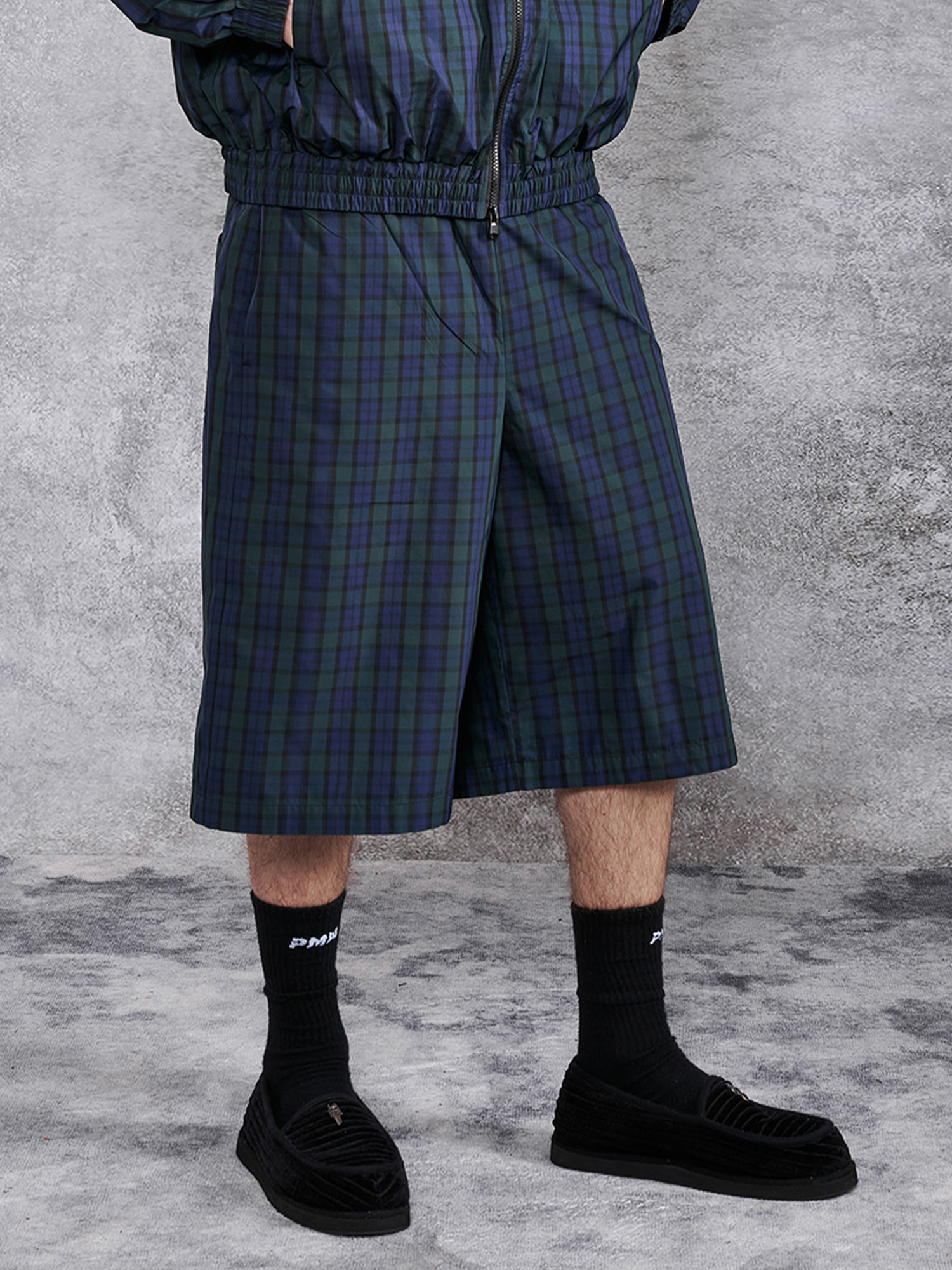 PMW Retro Plaid Drawstring Wide-Leg Shorts-Shorts-S-Free Shipping Leatheretro