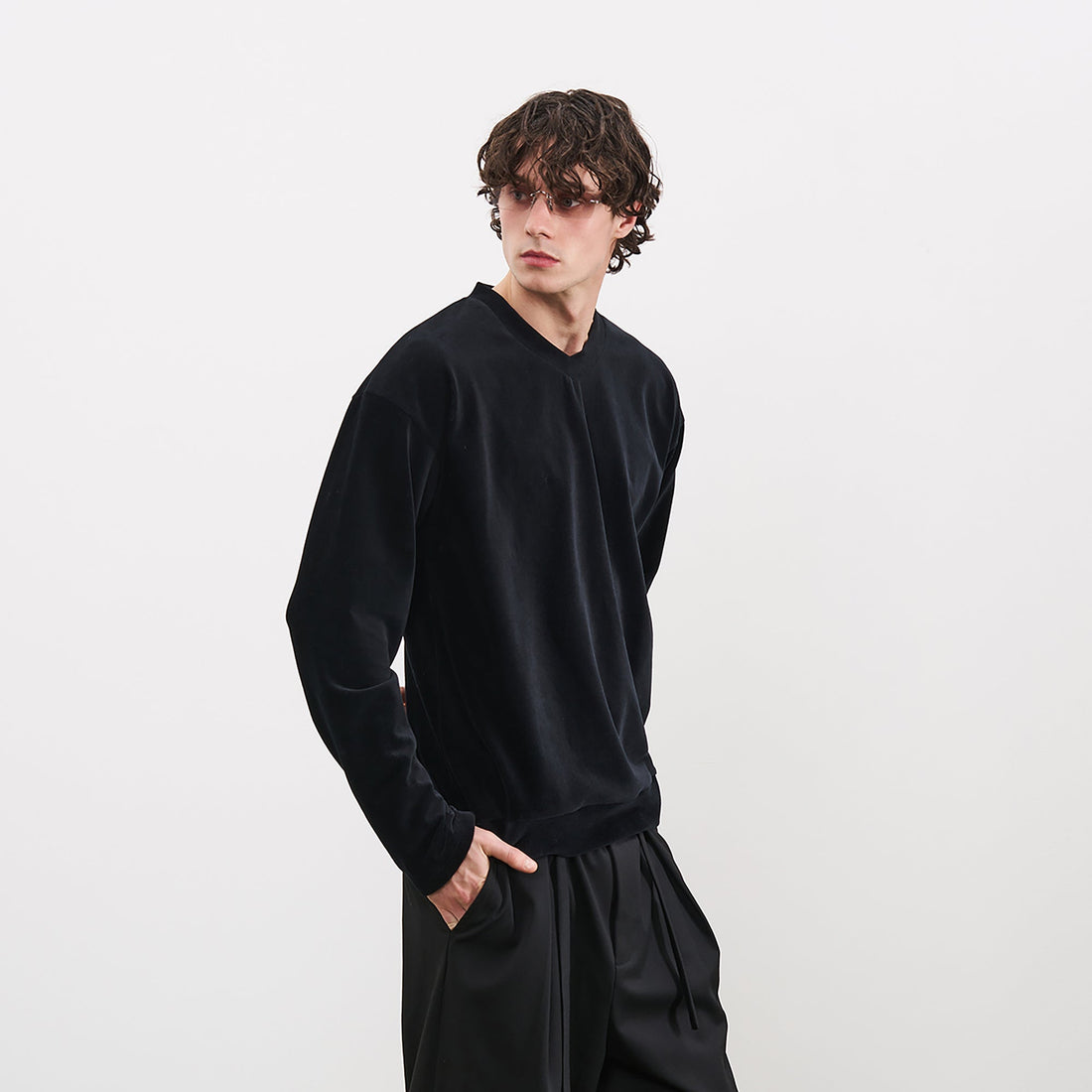 PMW Essential Velvet V-Neck Long Sleeve-L/S Tee-S-Free Shipping Leatheretro