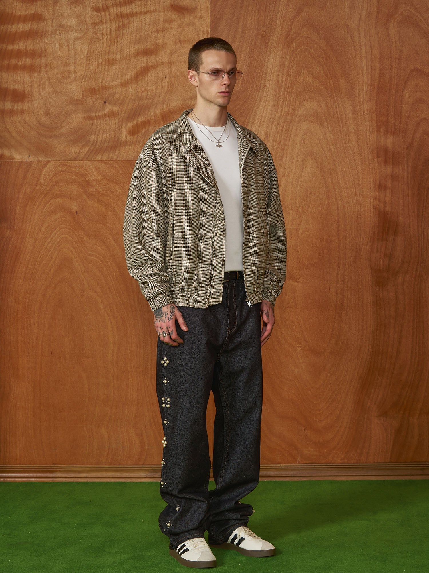 PMW Classic Plaid Elastic-Hem Bomber-Jacket-S-Free Shipping Leatheretro