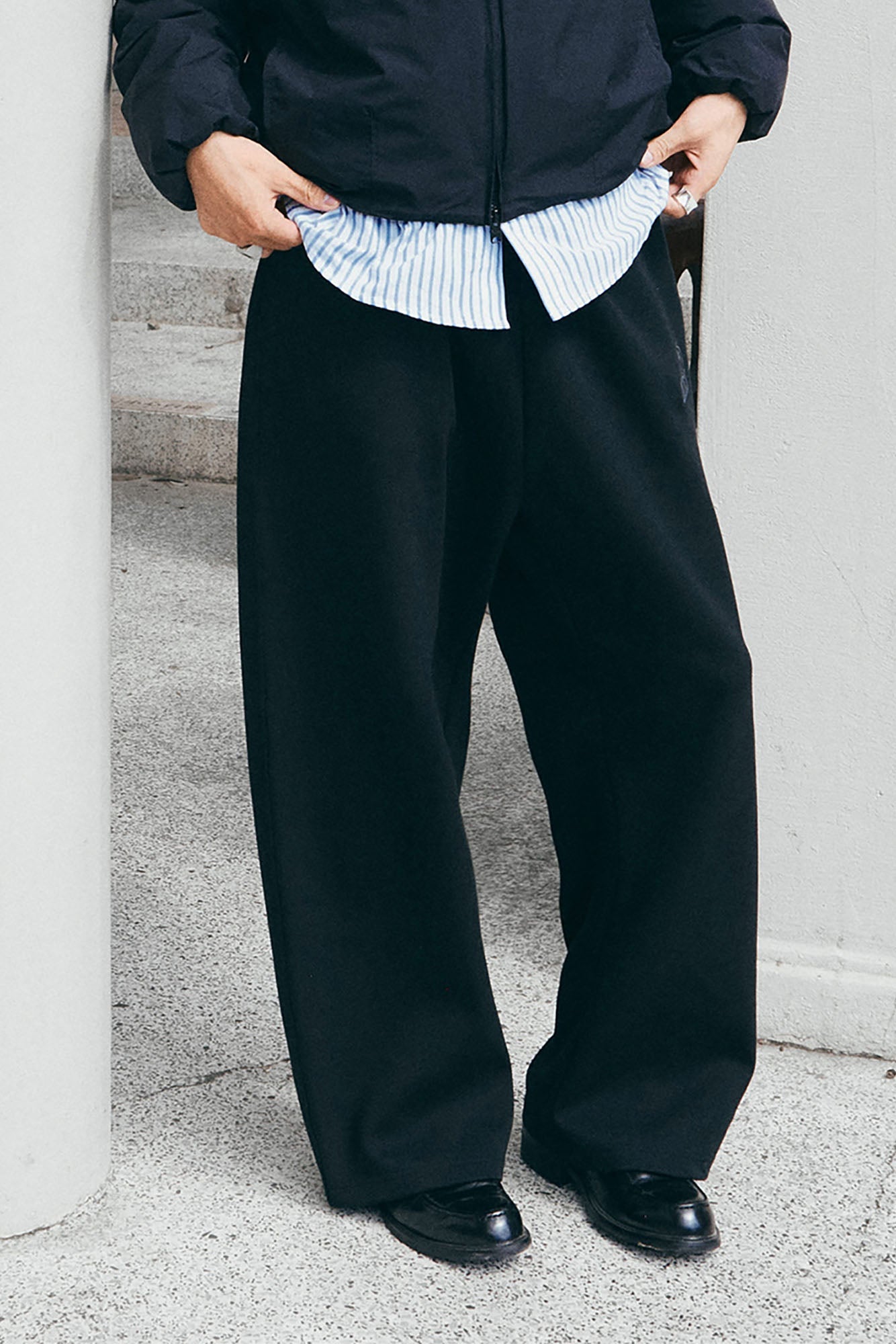 PMW Embroidered LOGO Curved-Leg Sweatpants-Pants-S (Preorder)-Black-Free Shipping Leatheretro