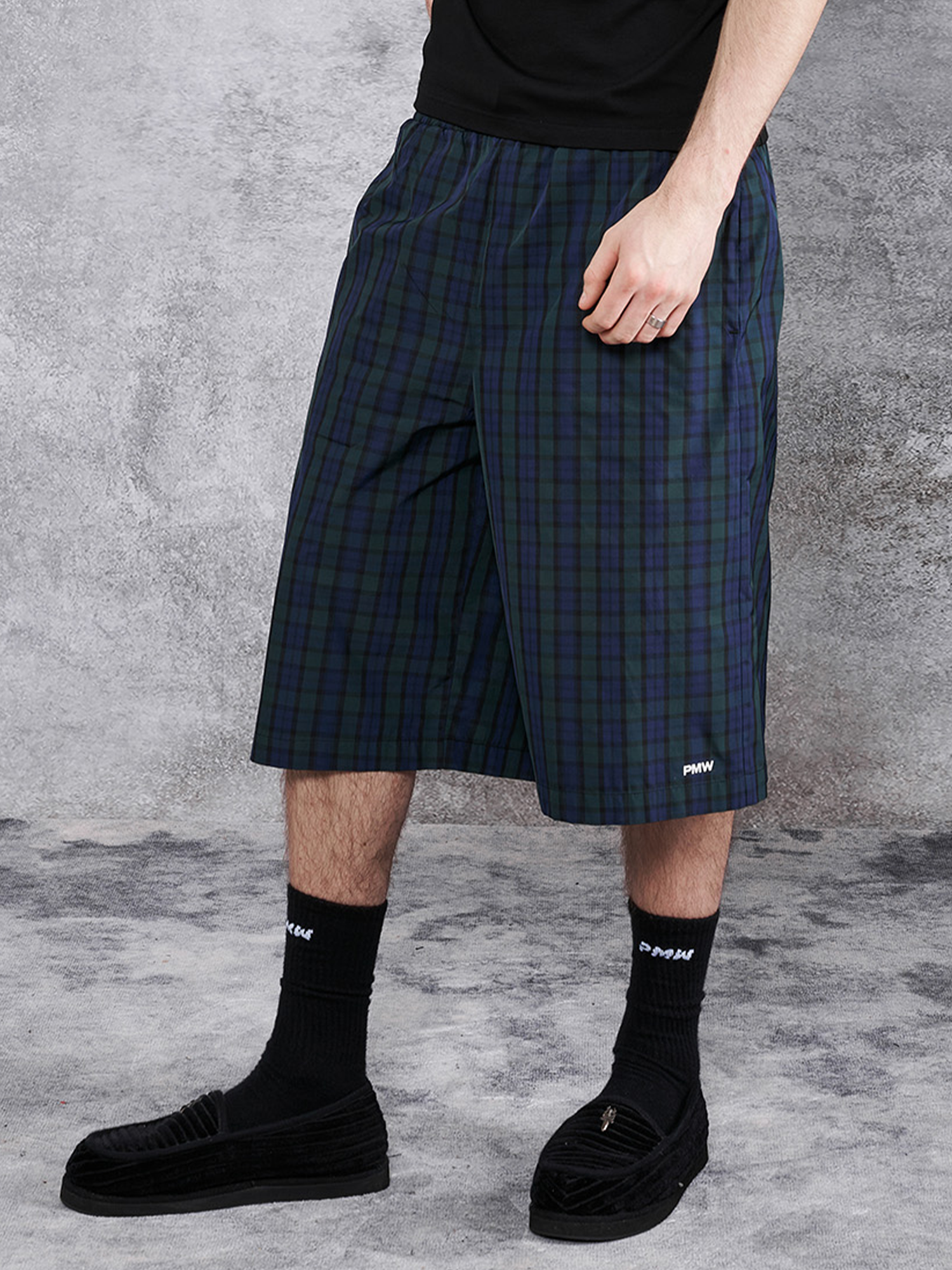 PMW Retro Plaid Drawstring Wide-Leg Shorts-Shorts-S-Free Shipping Leatheretro