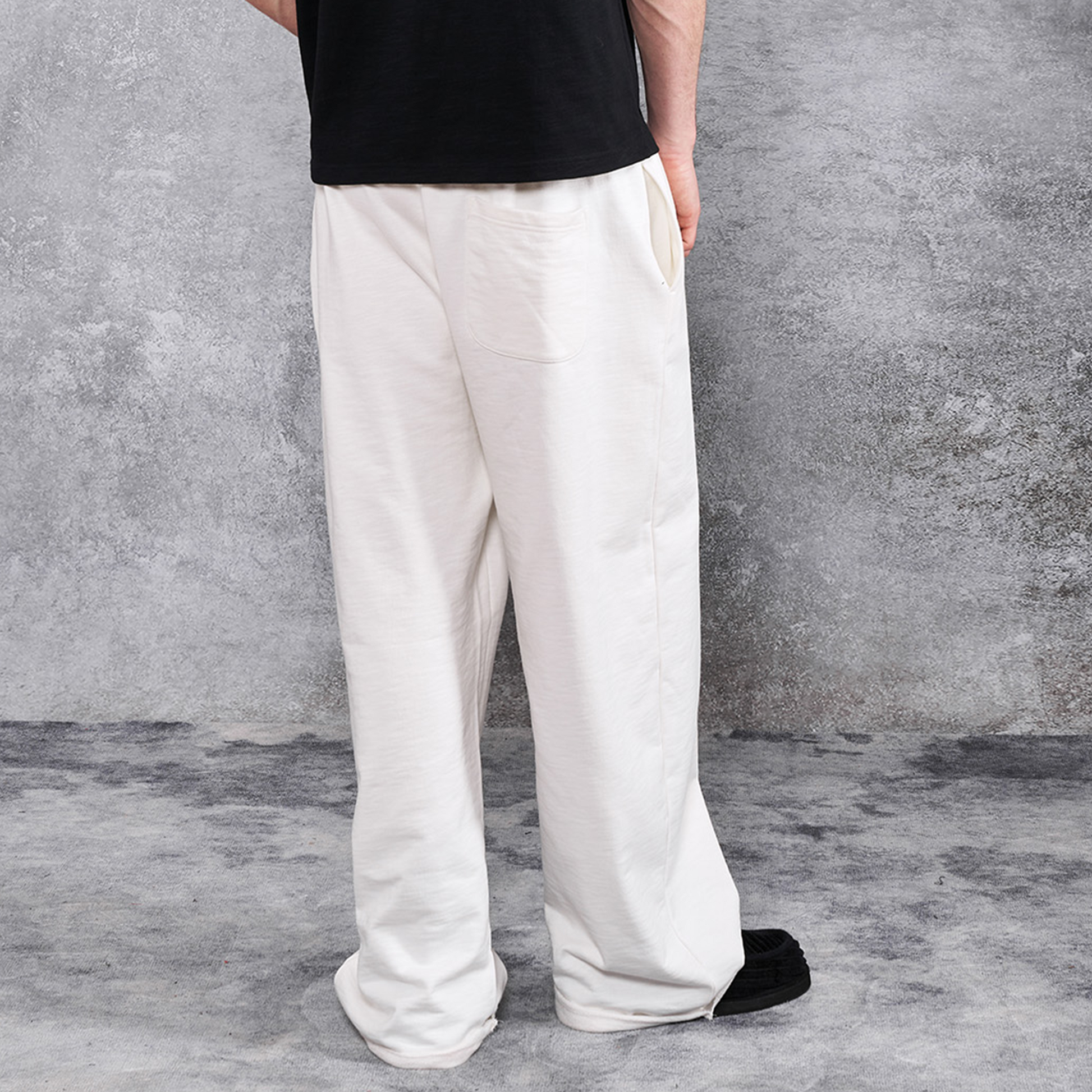 PMW Terry Wide-Leg Straight Sweatpants-Pants-S-White-Free Shipping Leatheretro