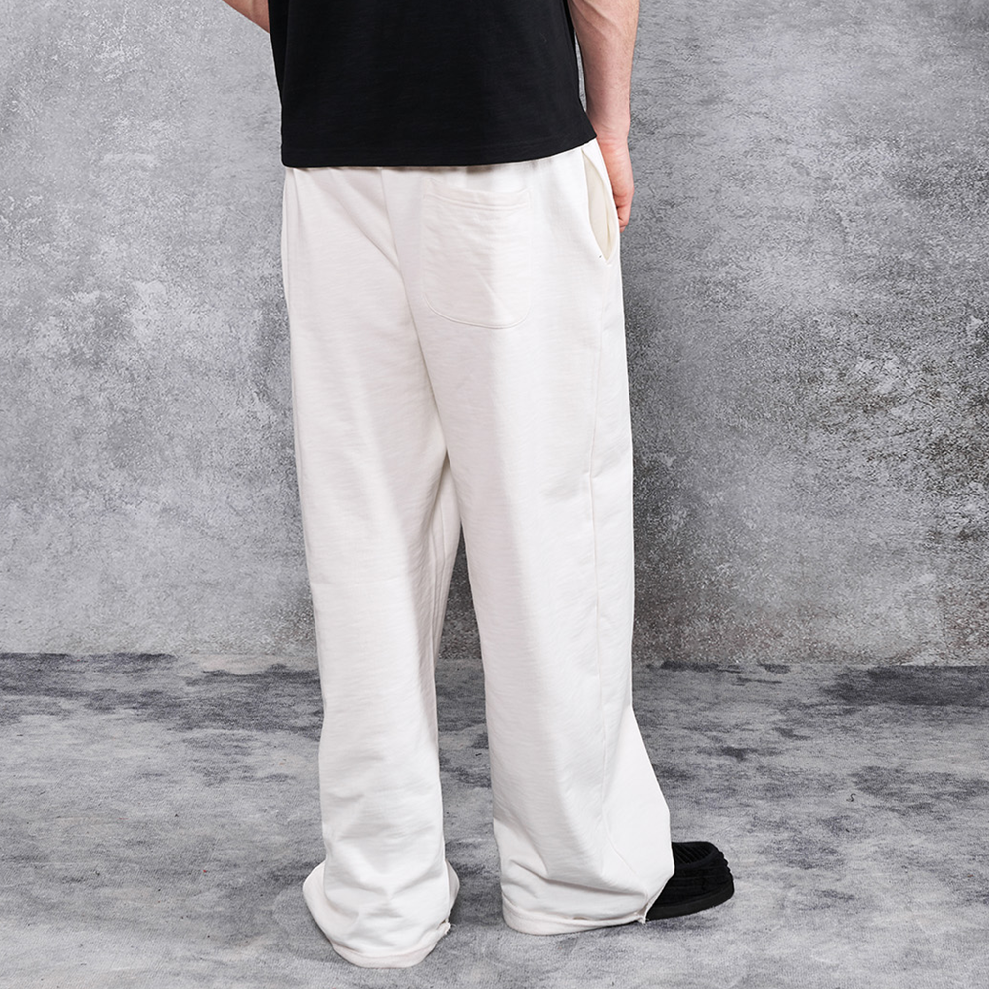 PMW Terry Wide-Leg Straight Sweatpants-Pants-S-White-Free Shipping Leatheretro