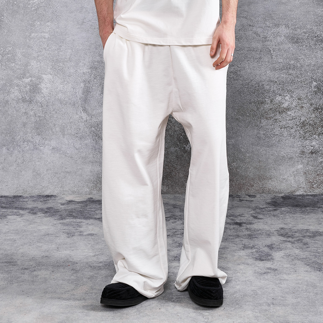 PMW Terry Wide-Leg Straight Sweatpants-Pants-S-White-Free Shipping Leatheretro