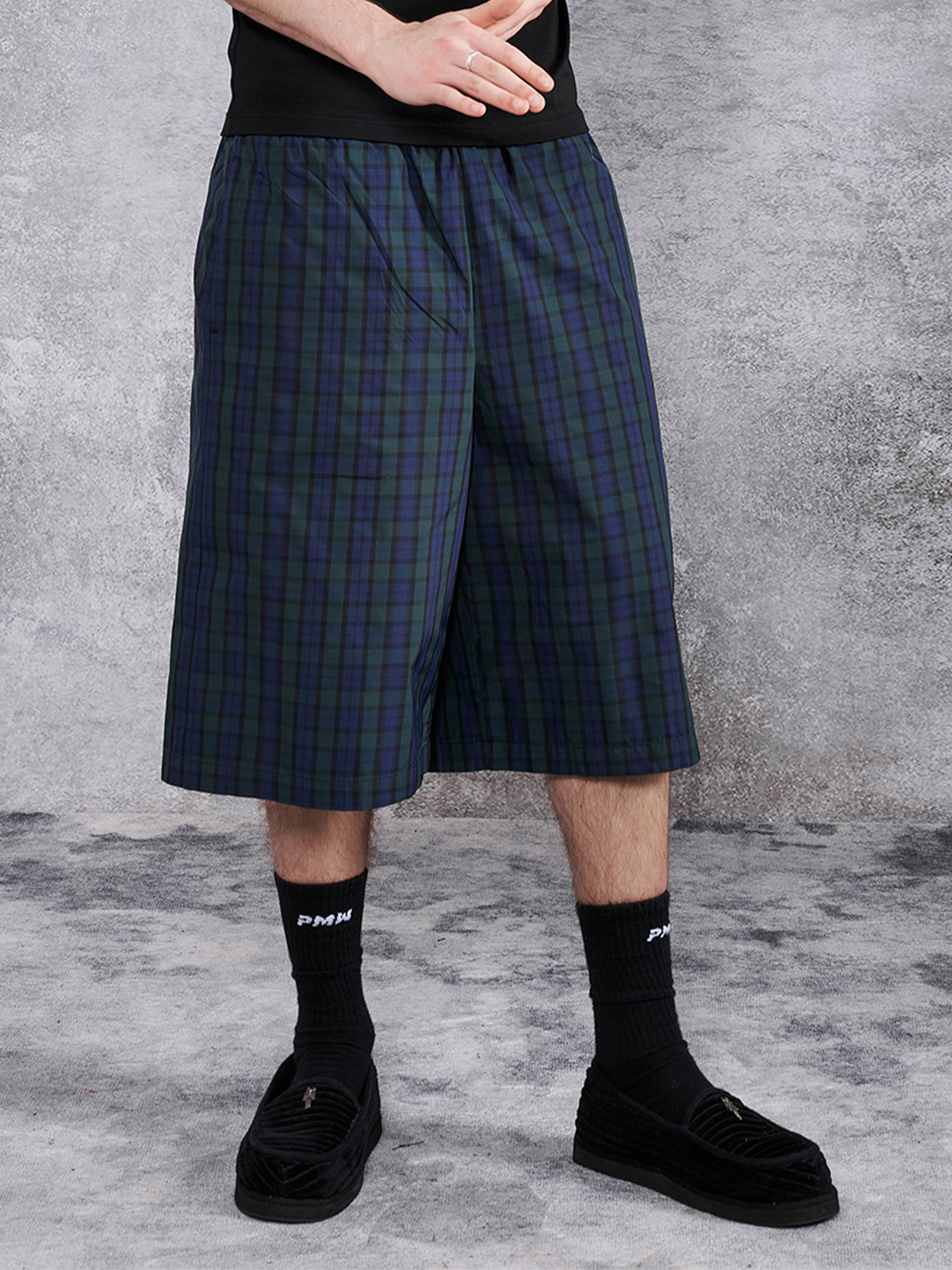 PMW Retro Plaid Drawstring Wide-Leg Shorts-Shorts-S-Free Shipping Leatheretro