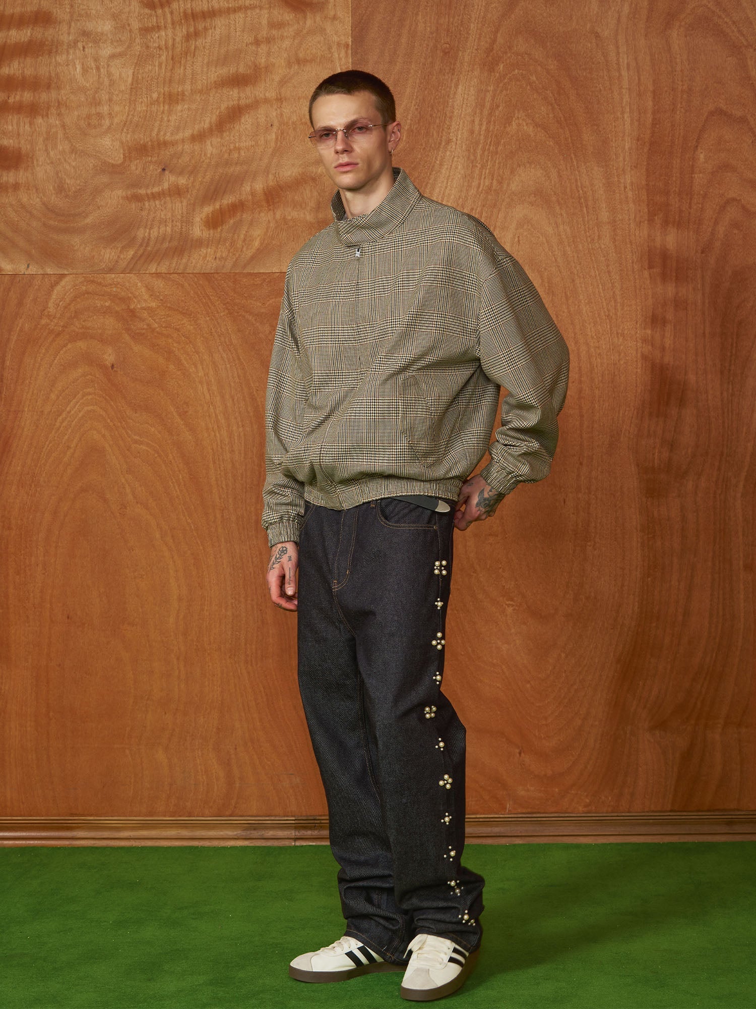 PMW Classic Plaid Elastic-Hem Bomber-Jacket-S-Free Shipping Leatheretro