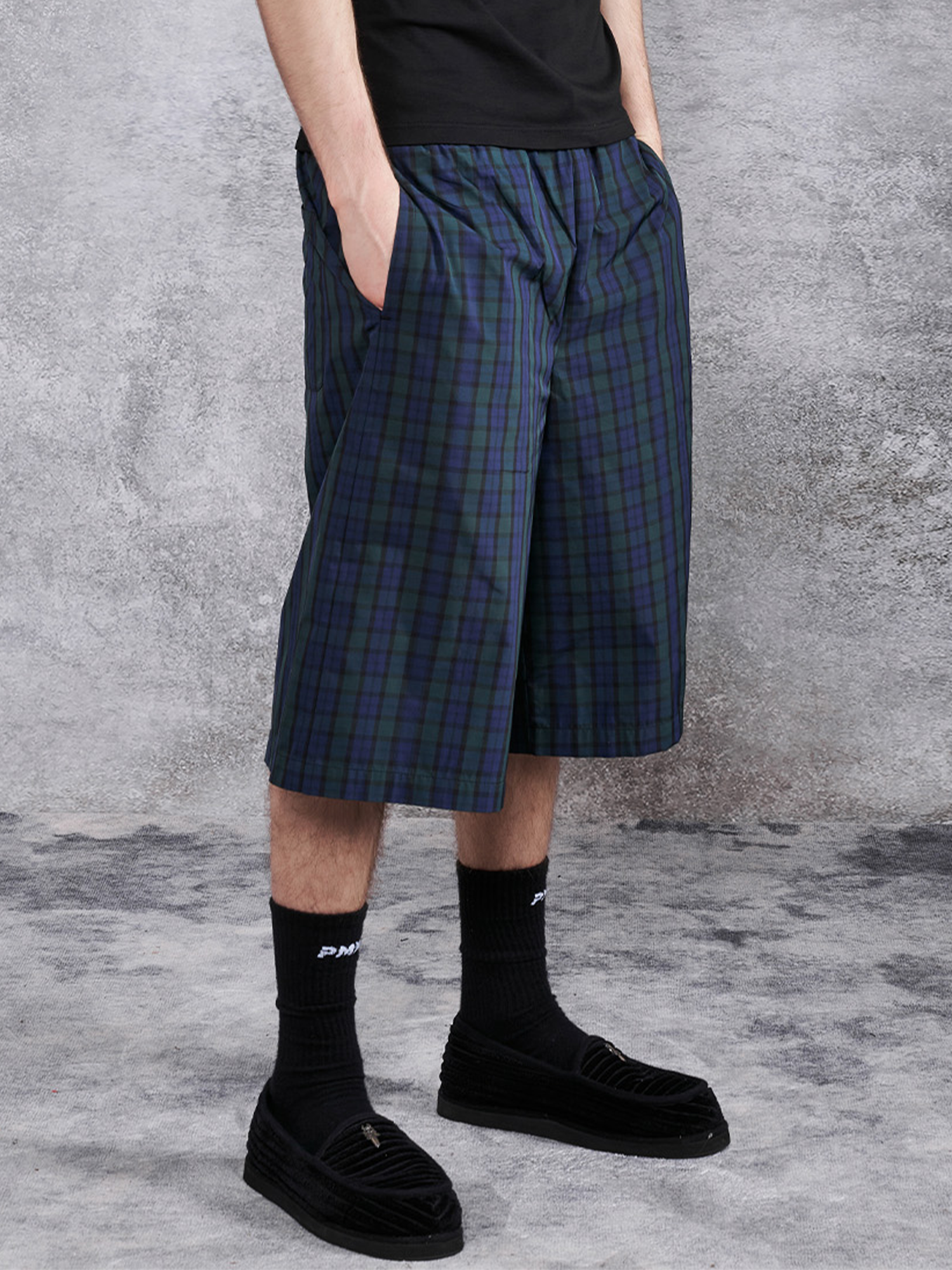 PMW Retro Plaid Drawstring Wide-Leg Shorts-Shorts-S-Free Shipping Leatheretro
