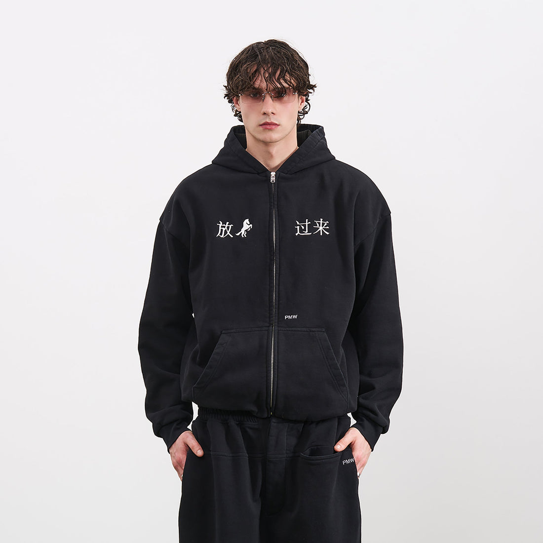 PMW Chinese Slogan Zip-Up Hoodie-Jacket-S-Free Shipping Leatheretro