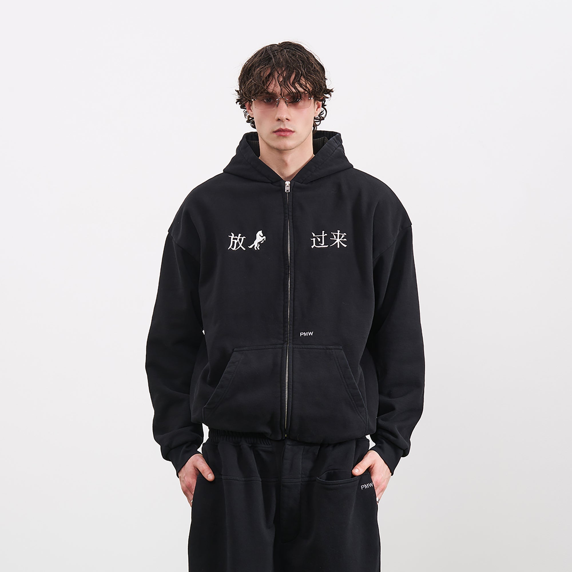 PMW Chinese Slogan Zip-Up Hoodie-Jacket-S-Free Shipping Leatheretro