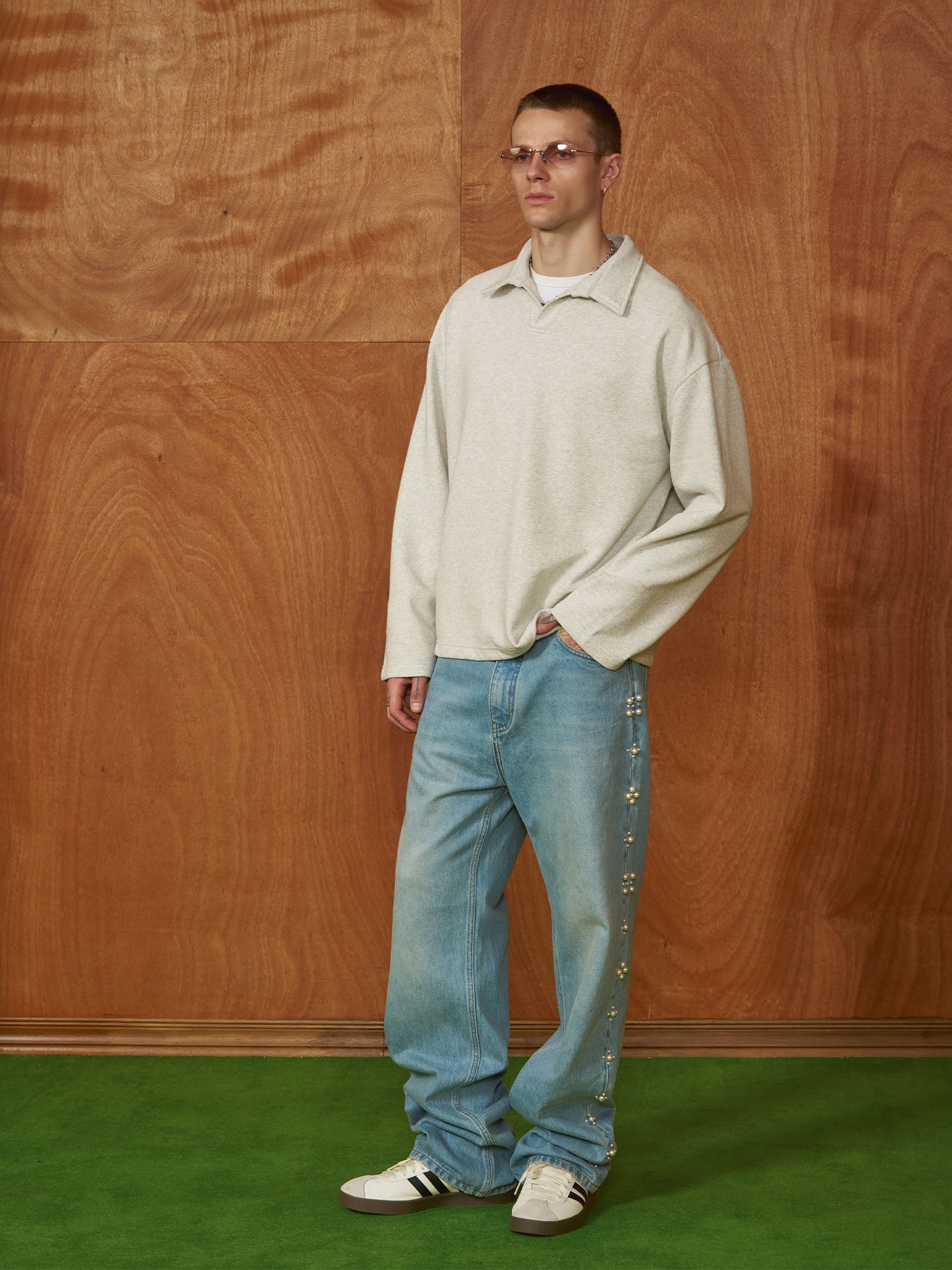 PMW Pearl-Embellished Washed Straight-Leg Jeans-Jeans-S-Free Shipping Leatheretro