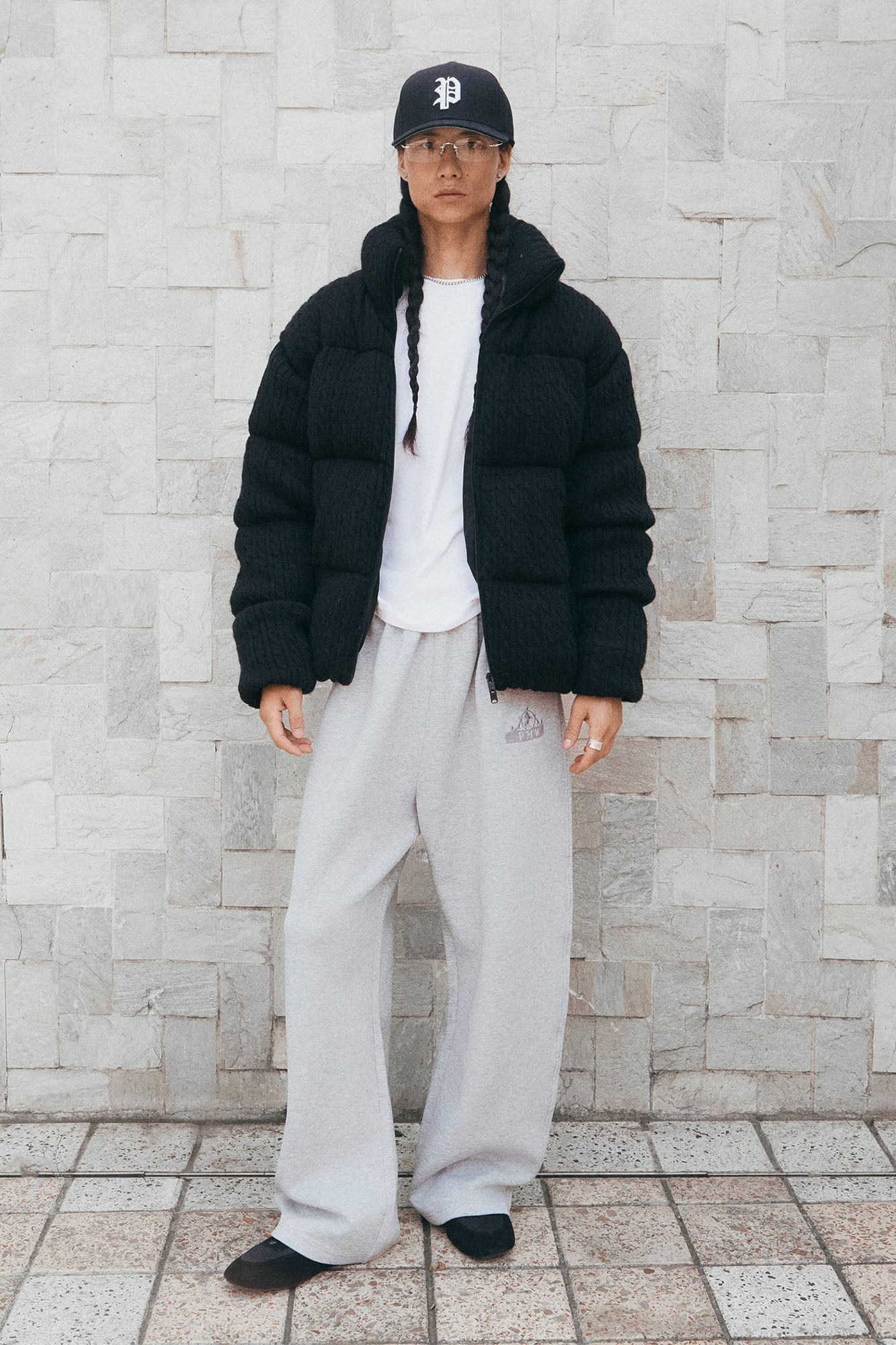 PMW Embroidered LOGO Curved-Leg Sweatpants-Pants-S (Preorder)-Black-Free Shipping Leatheretro