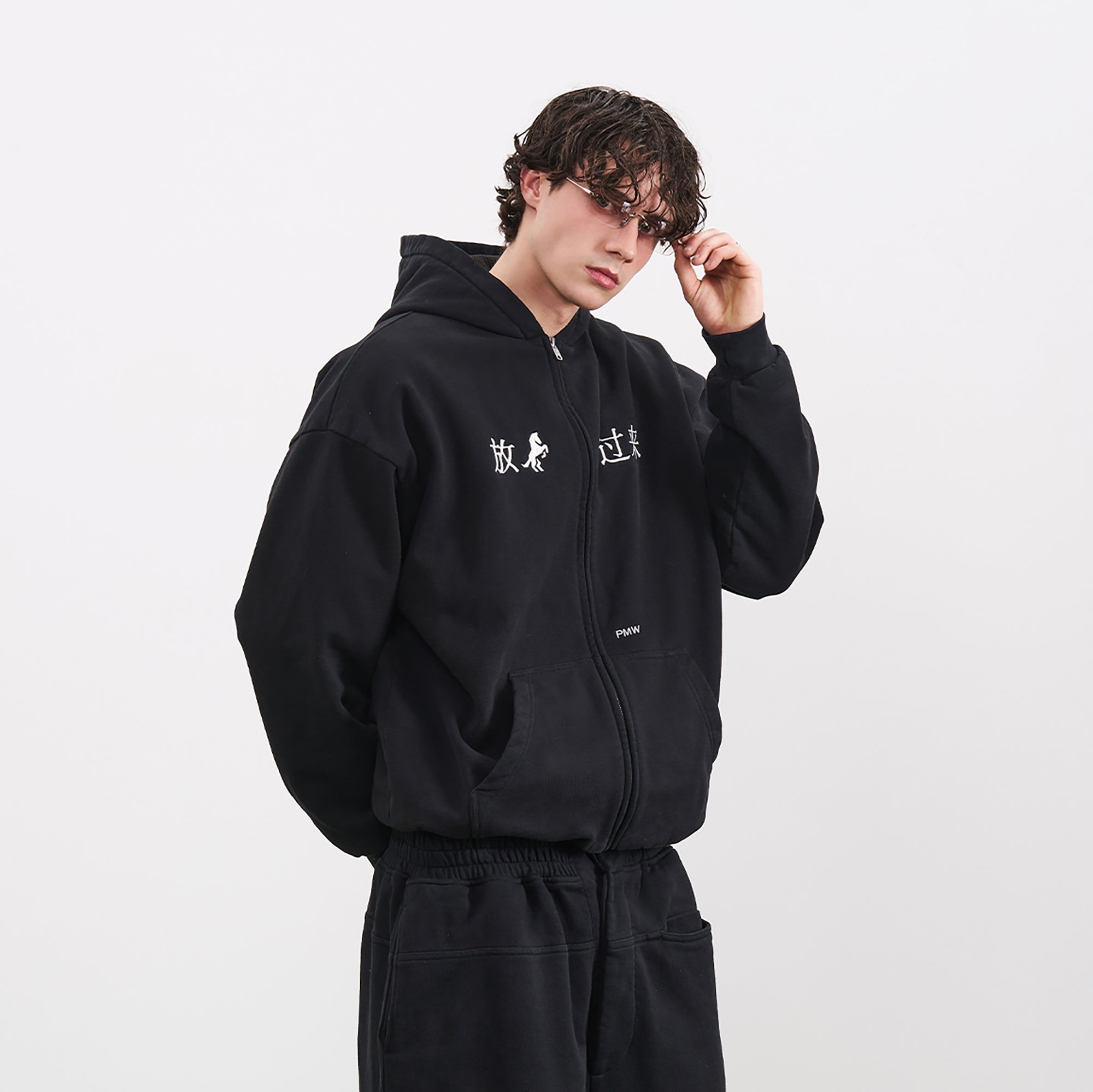 PMW Chinese Slogan Zip-Up Hoodie-Jacket-S-Free Shipping Leatheretro