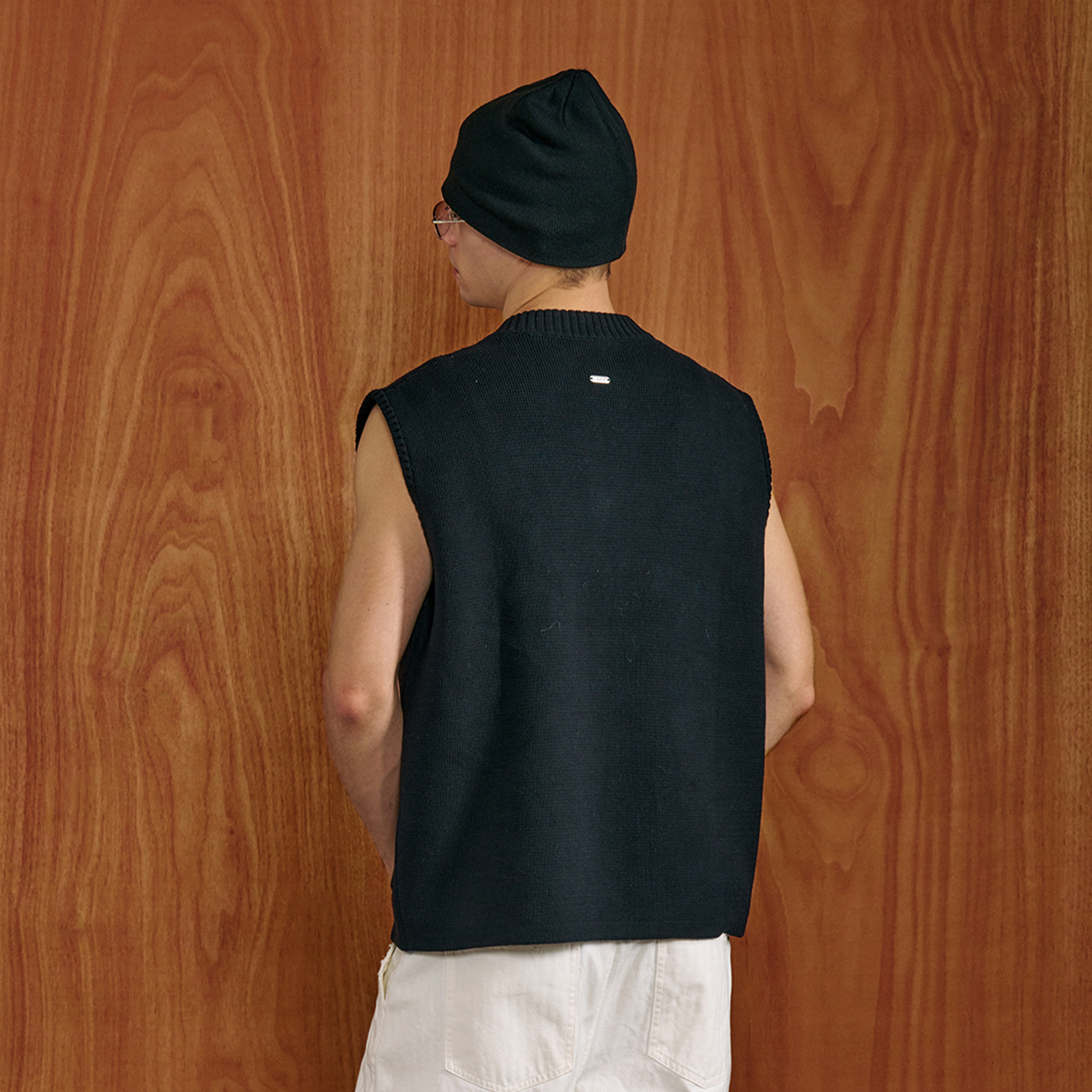 PMW Half-Zip Pockets Knit Vest-Vest-S-Black-Free Shipping Leatheretro