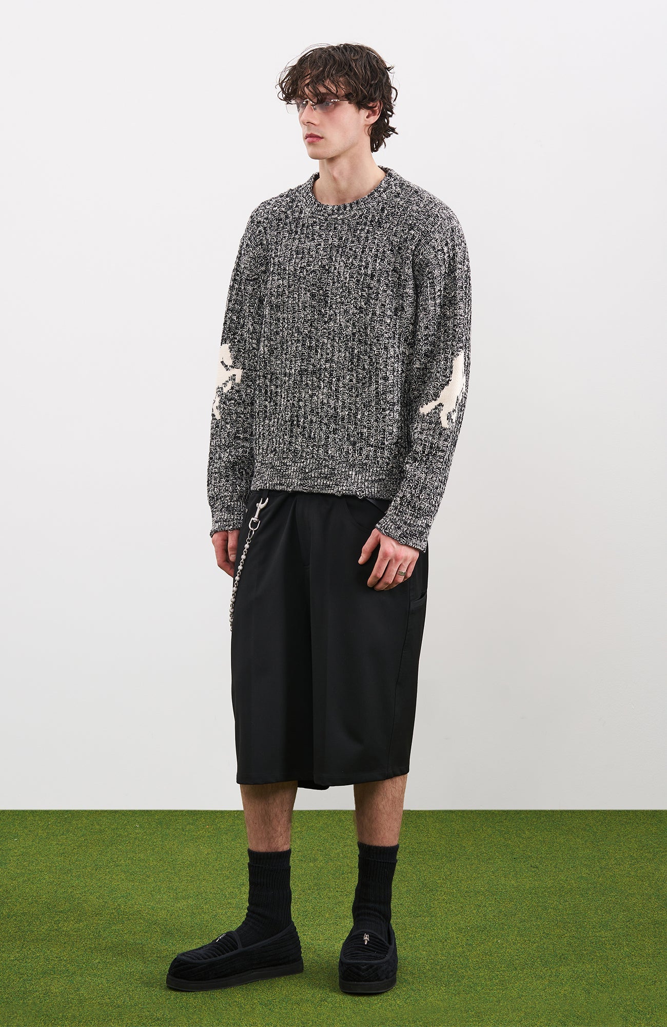 PMW Horse Elbow Patched Cable-Knit Sweater-Sweater-S-Free Shipping Leatheretro