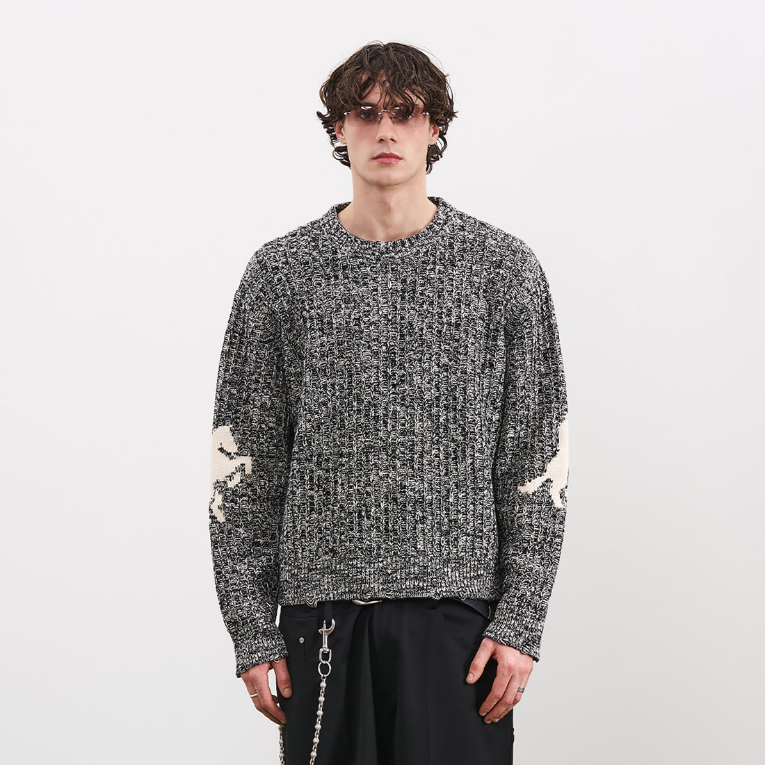 PMW Horse Elbow Patched Cable-Knit Sweater-Sweater-S-Free Shipping Leatheretro