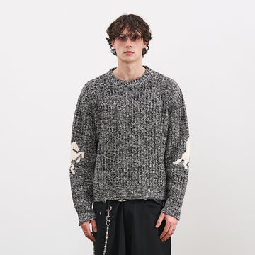 PMW Horse Elbow Patched Cable-Knit Sweater-Sweater-S-Free Shipping Leatheretro