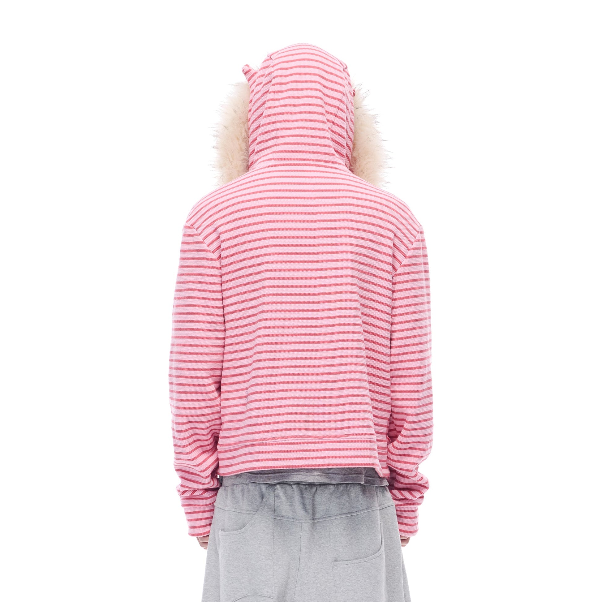 WHISTLEHUNTER Striped Detachable-Fur Hooded Jacket-Jacket-S(Preorder)-Pink-Free Shipping Leatheretro
