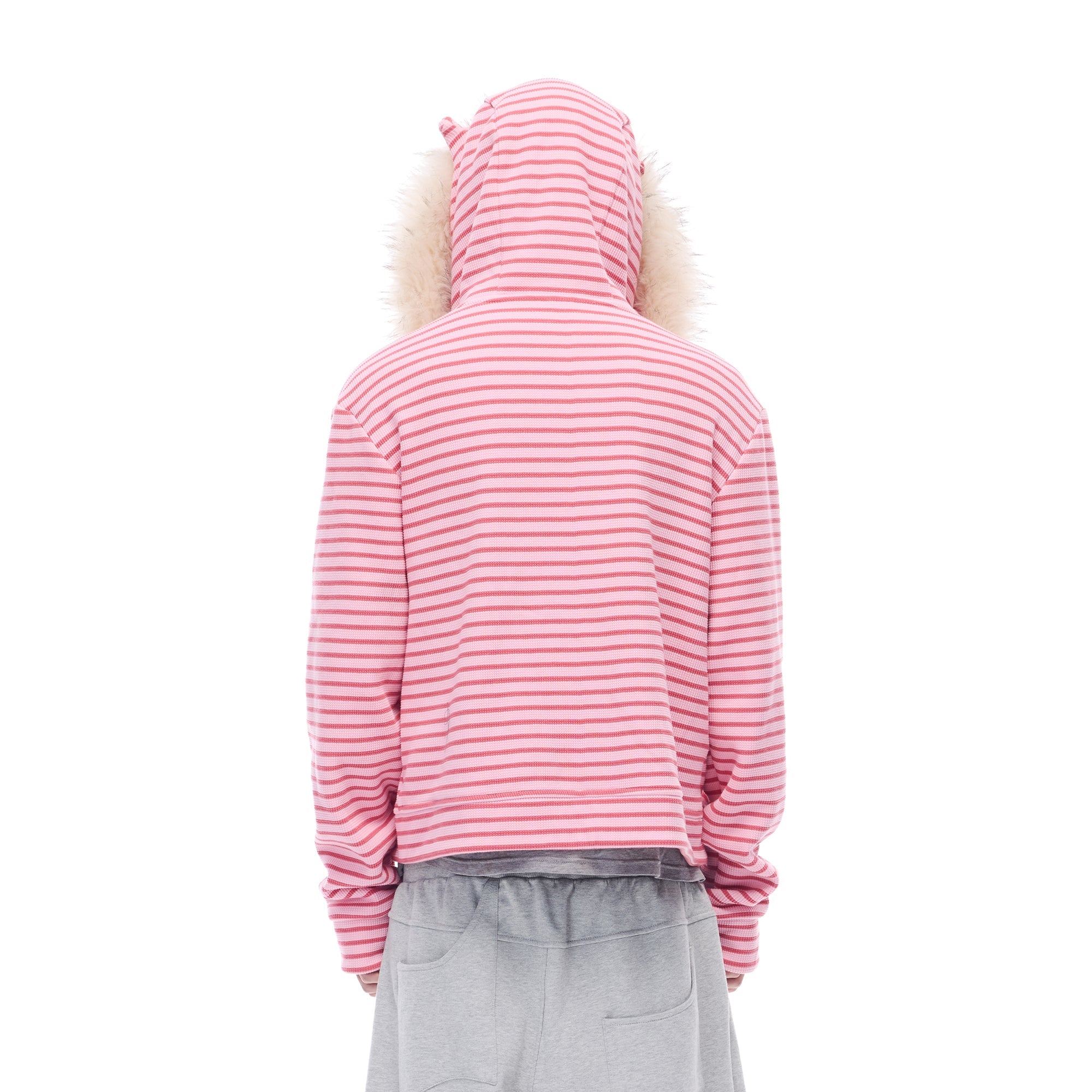 WHISTLEHUNTER Striped Detachable-Fur Hooded Jacket-Jacket-S(Preorder)-Pink-Free Shipping Leatheretro