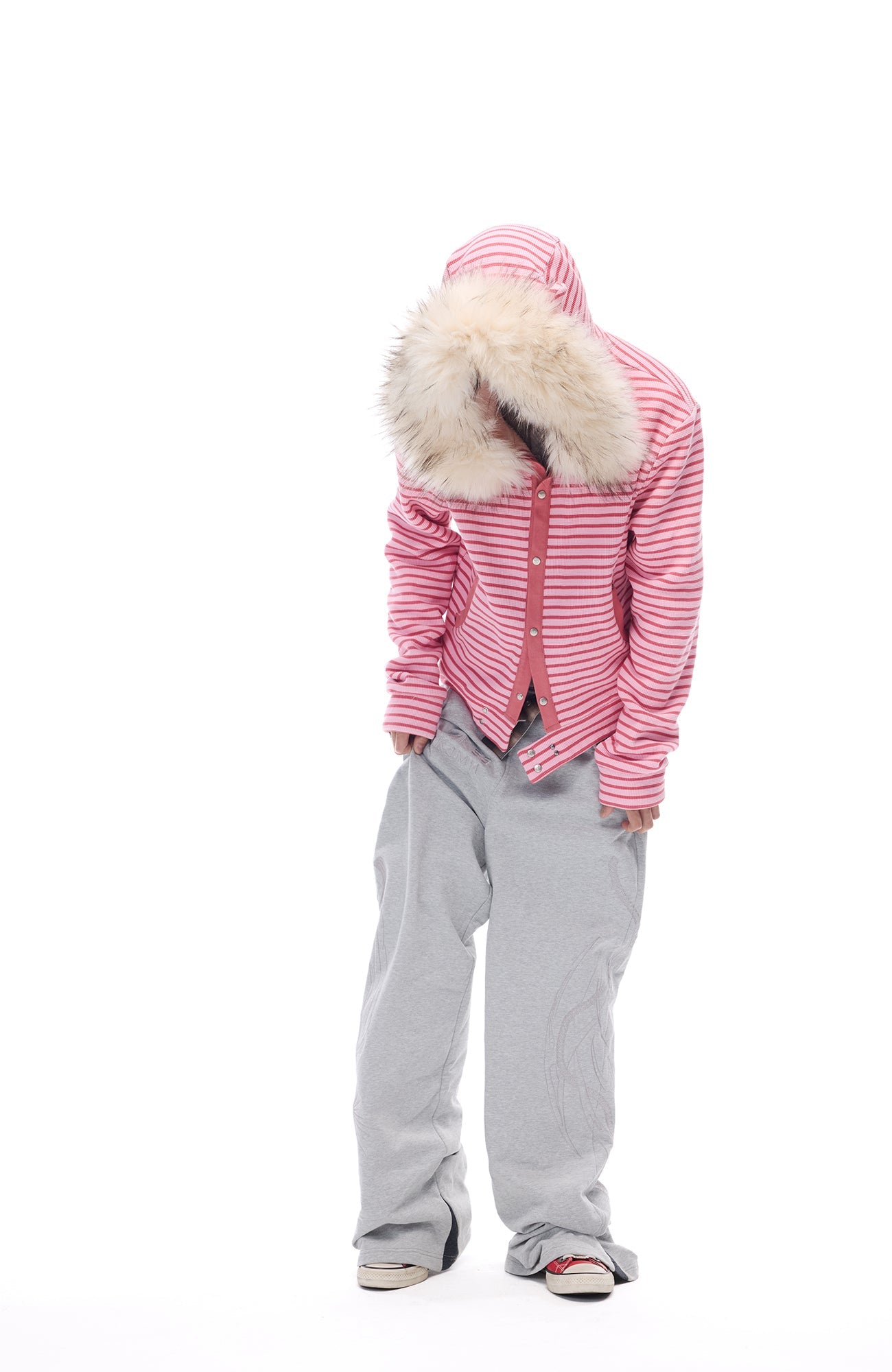 WHISTLEHUNTER Striped Detachable-Fur Hooded Jacket-Jacket-S(Preorder)-Pink-Free Shipping Leatheretro
