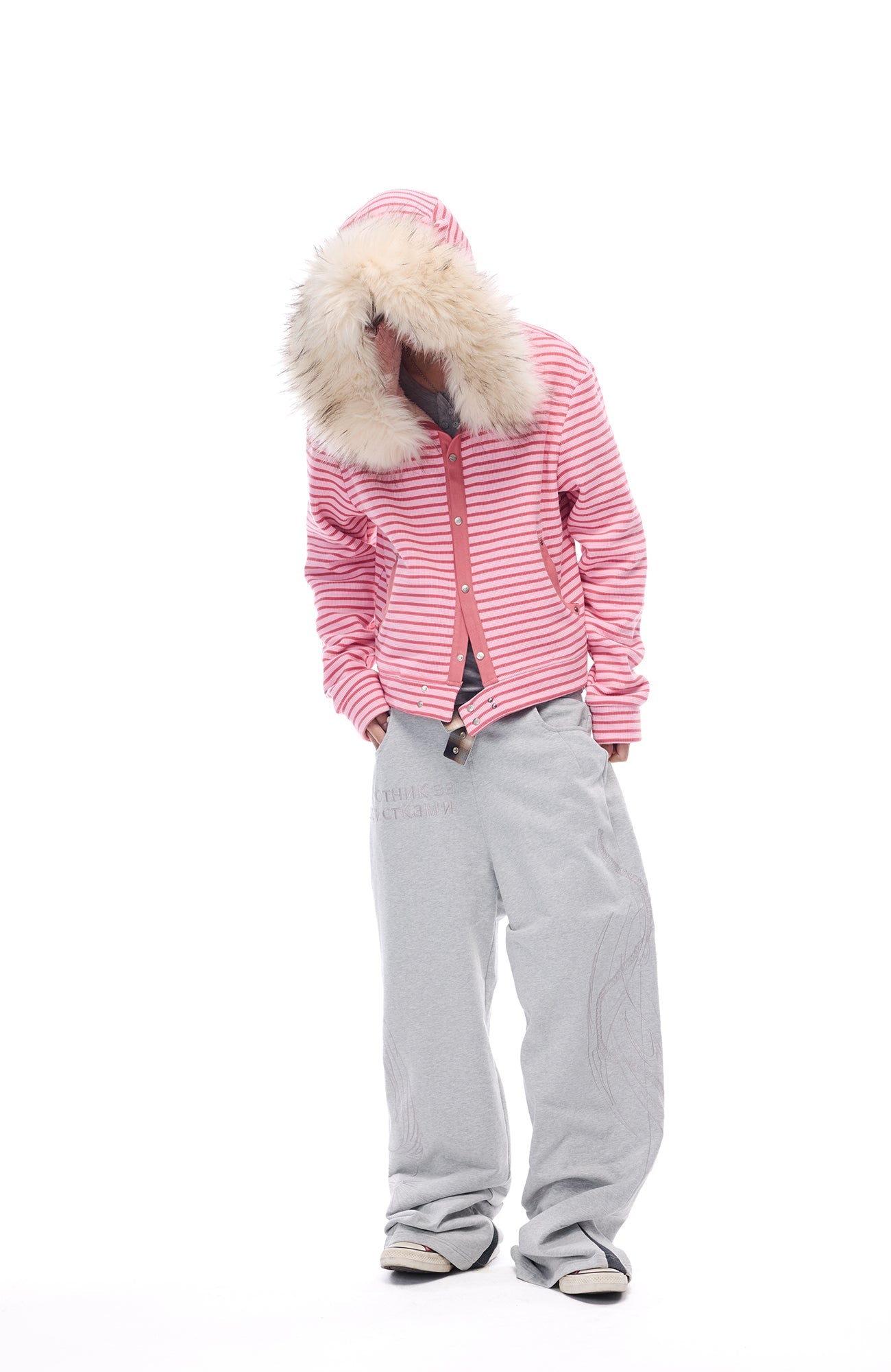 WHISTLEHUNTER Striped Detachable-Fur Hooded Jacket-Jacket-S(Preorder)-Pink-Free Shipping Leatheretro