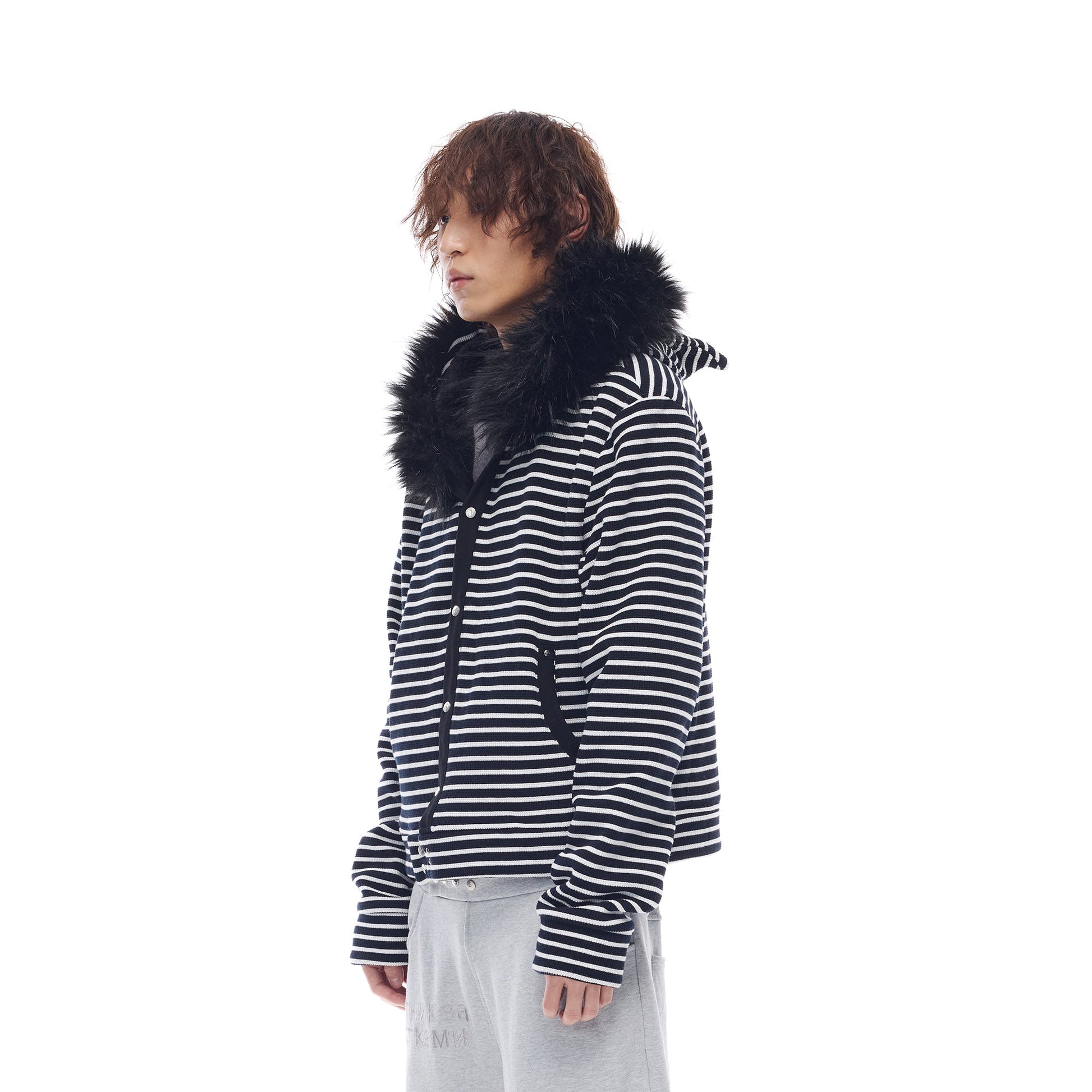 WHISTLEHUNTER Striped Detachable-Fur Hooded Jacket-Jacket-S(Preorder)-Pink-Free Shipping Leatheretro