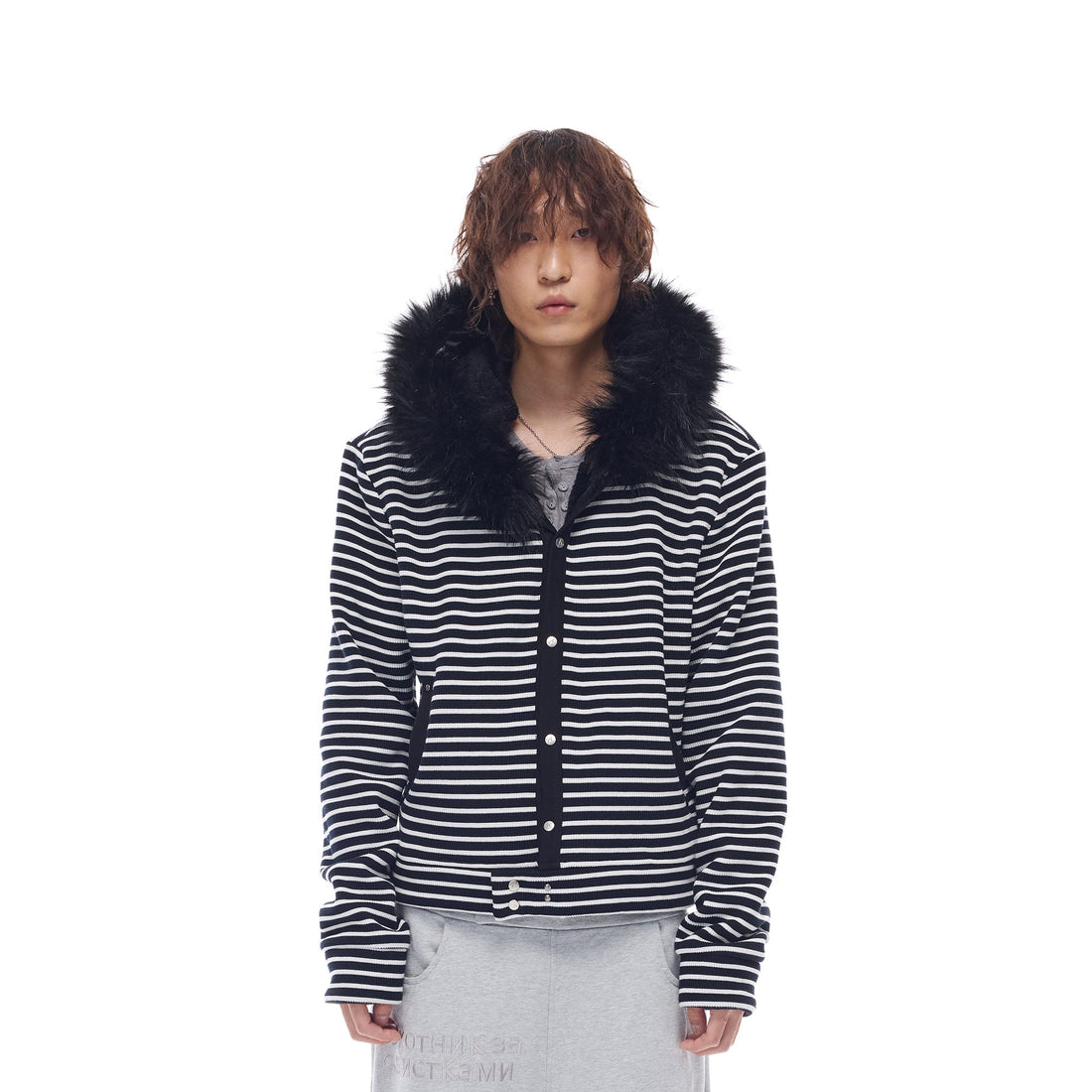 WHISTLEHUNTER Striped Detachable-Fur Hooded Jacket-Jacket-S(Preorder)-Pink-Free Shipping Leatheretro