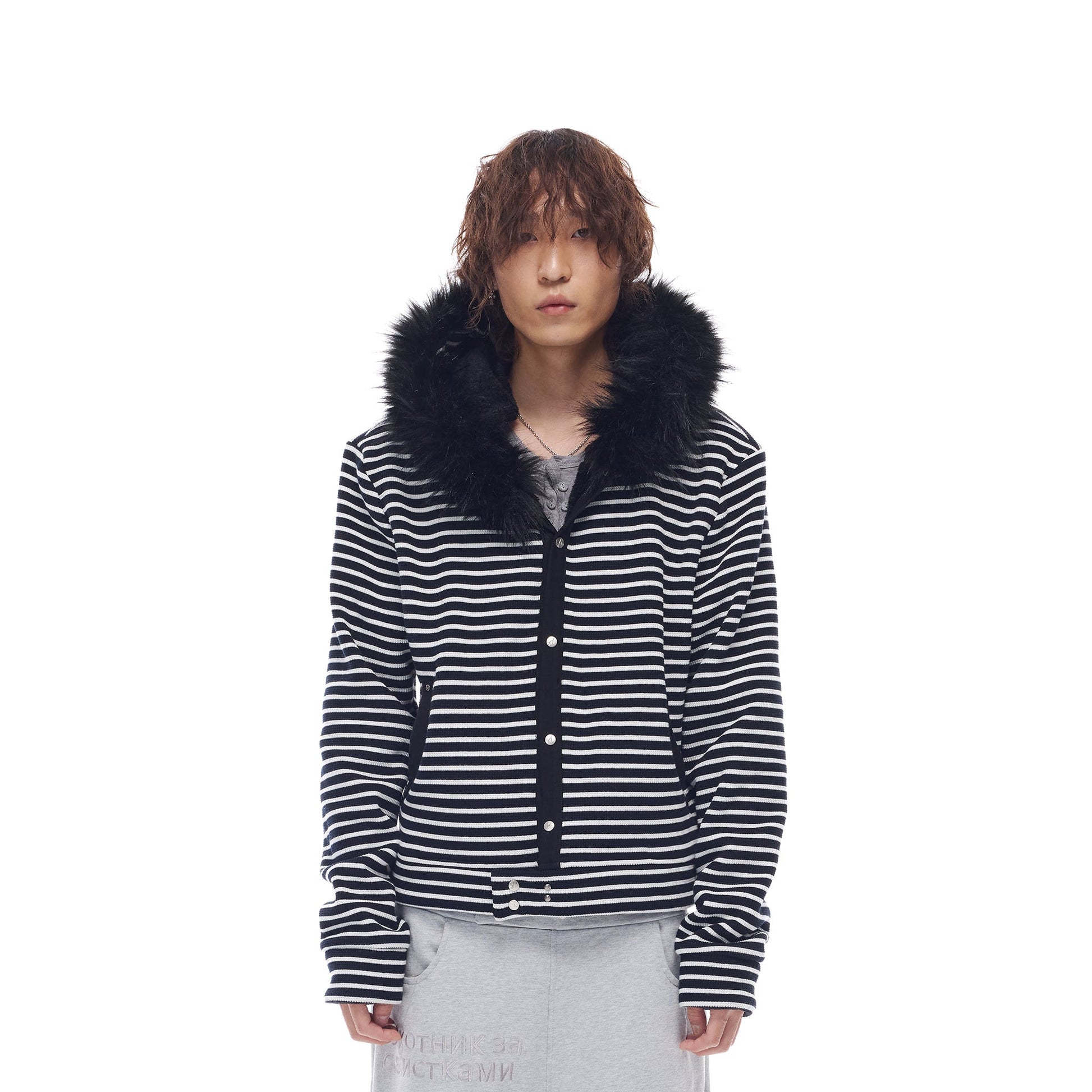 WHISTLEHUNTER Striped Detachable-Fur Hooded Jacket-Jacket-S(Preorder)-Pink-Free Shipping Leatheretro