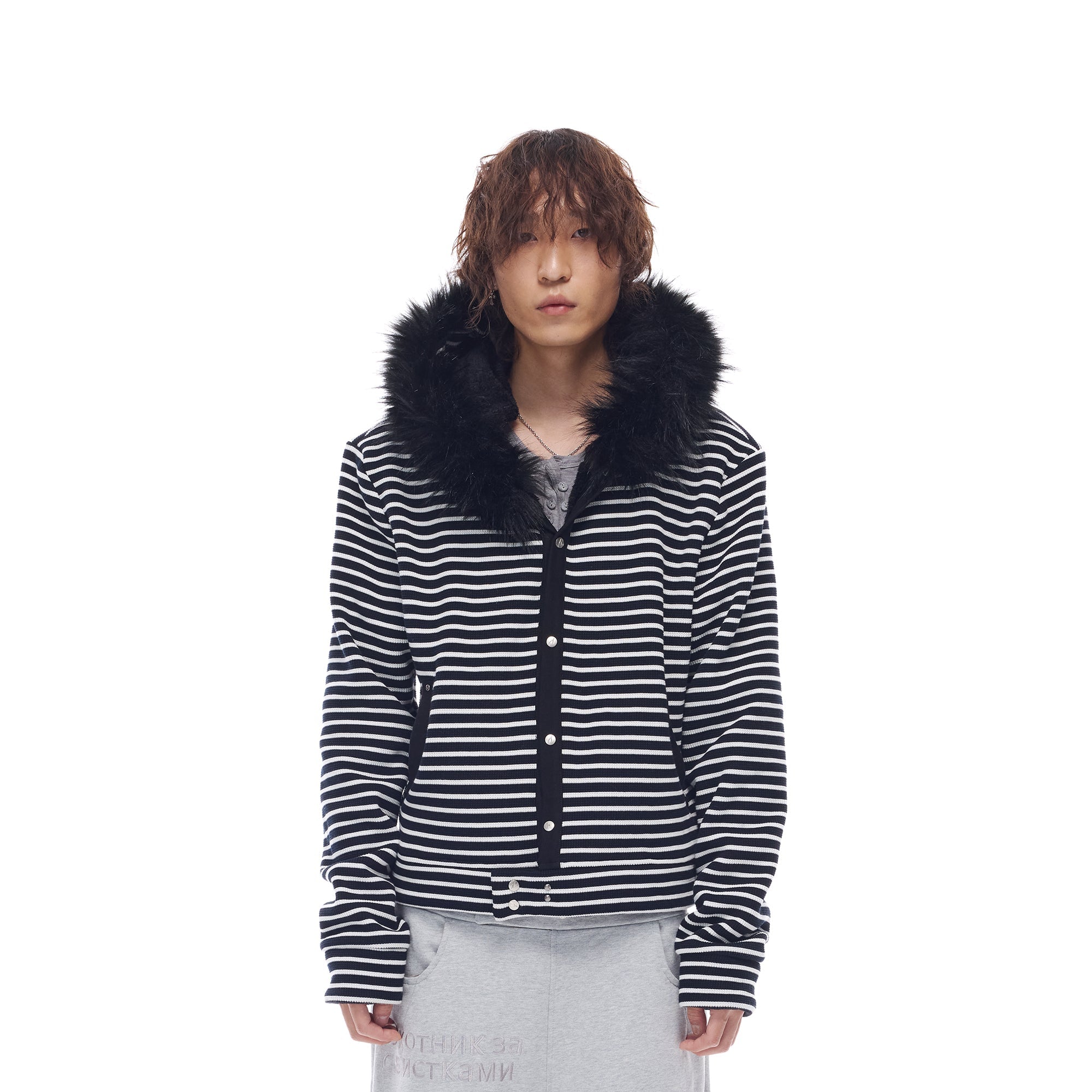 WHISTLEHUNTER Striped Detachable-Fur Hooded Jacket-Jacket-S(Preorder)-Pink-Free Shipping Leatheretro