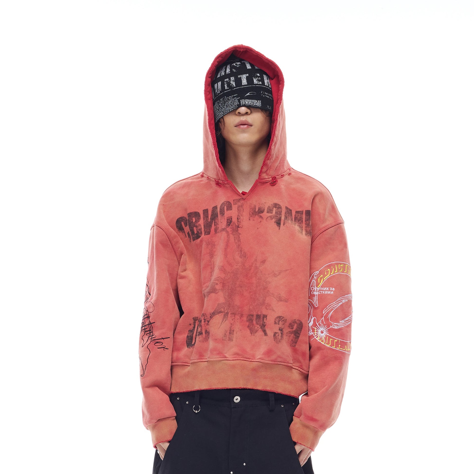 WHISTLEHUNTER Washed Graphic Embroidered Hoodie-Hoodie-S(Preorder)-Orange-Free Shipping Leatheretro