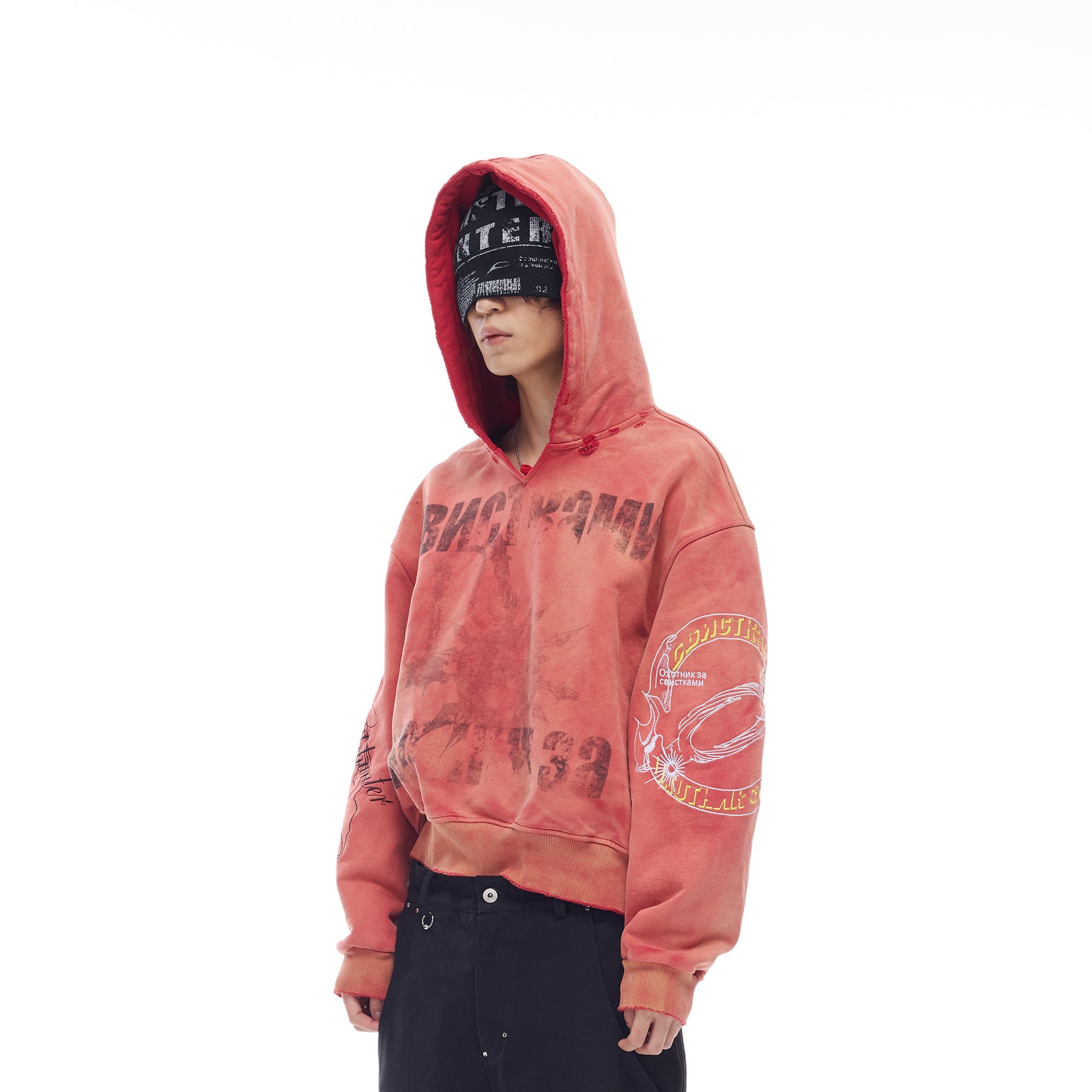 WHISTLEHUNTER Washed Graphic Embroidered Hoodie-Hoodie-S(Preorder)-Orange-Free Shipping Leatheretro