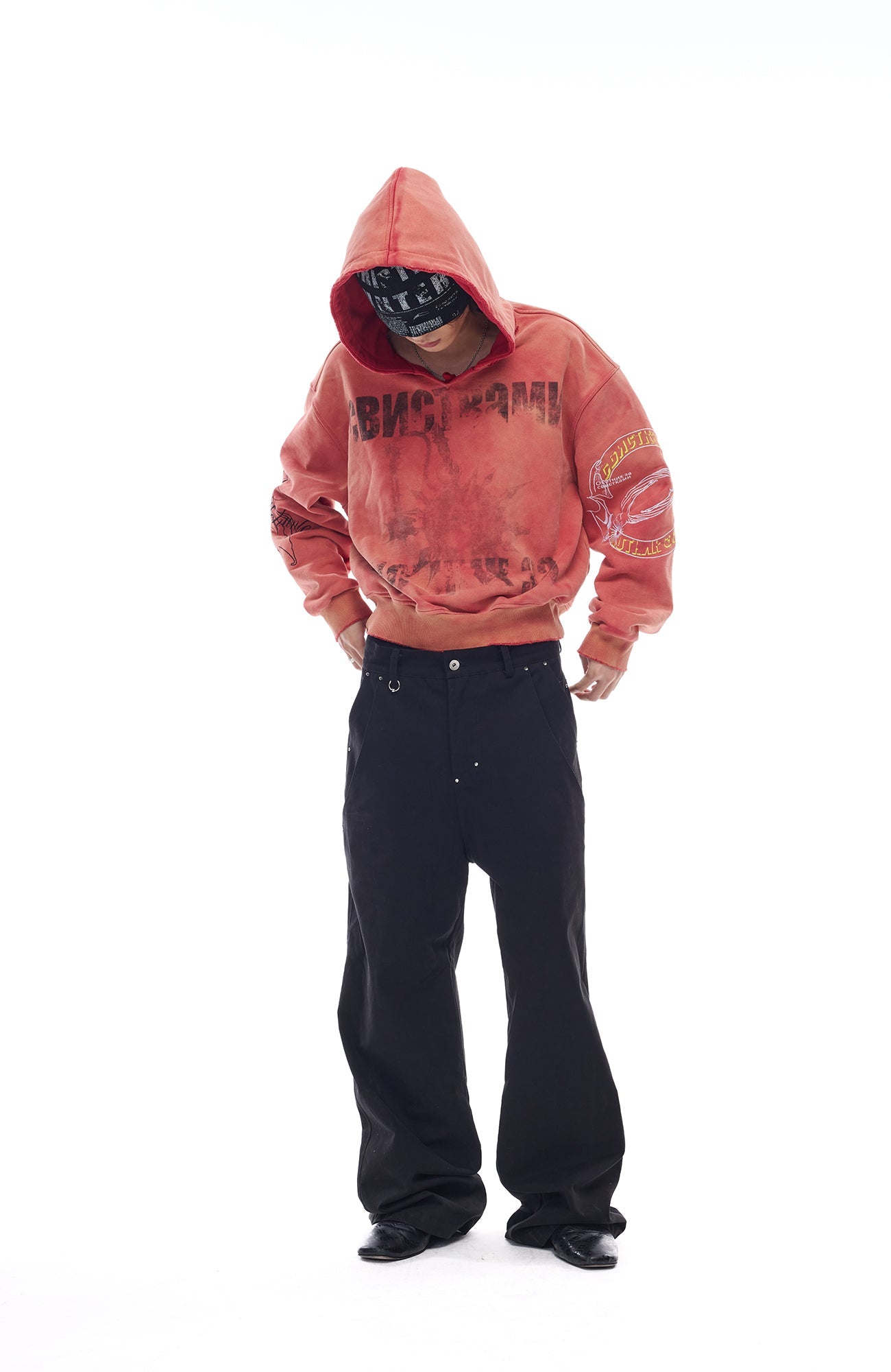 WHISTLEHUNTER Washed Graphic Embroidered Hoodie-Hoodie-S(Preorder)-Orange-Free Shipping Leatheretro