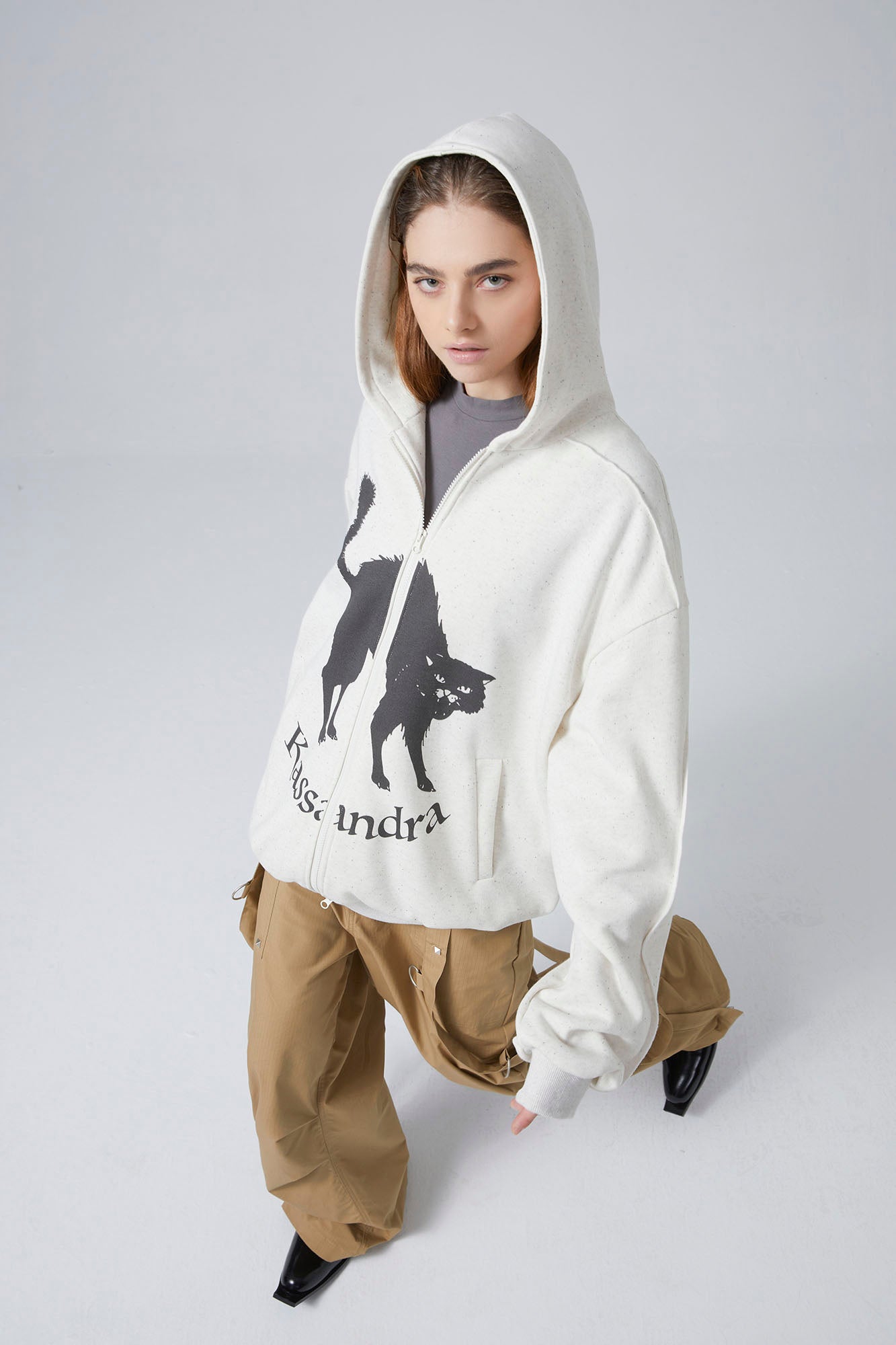 ERROR CODE ROBOT Black Cat Graphic Oversized Zip-Up Hoodie-Hoodie-XS-Free Shipping Leatheretro