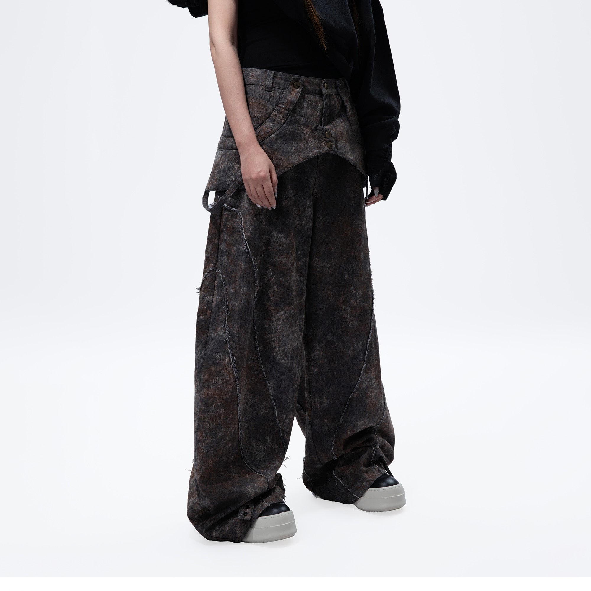 MOGONGSHE Distressed Detachable Drape Curved Panel Jeans-Jeans-S-Free Shipping Leatheretro